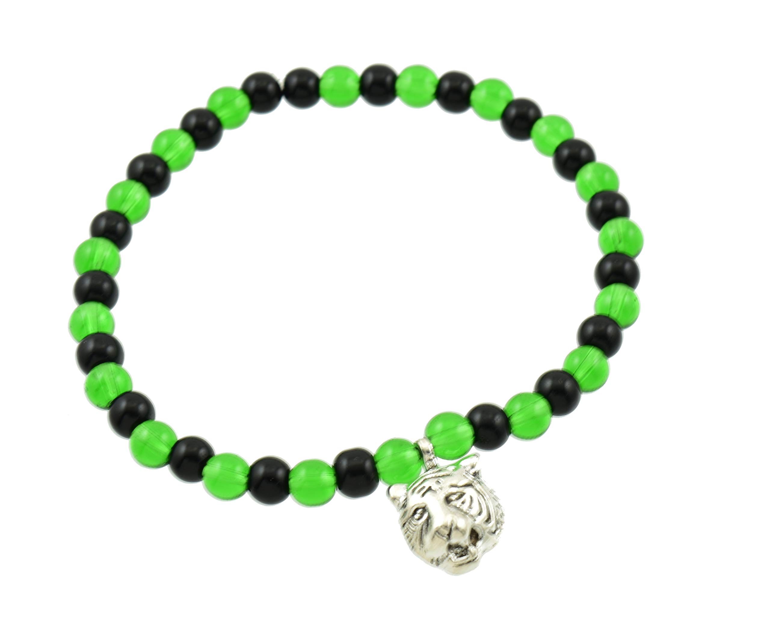 Designer German Silver Lion with Green and Black Glass Beads Strechable Anklet for Women and Girls-image-15