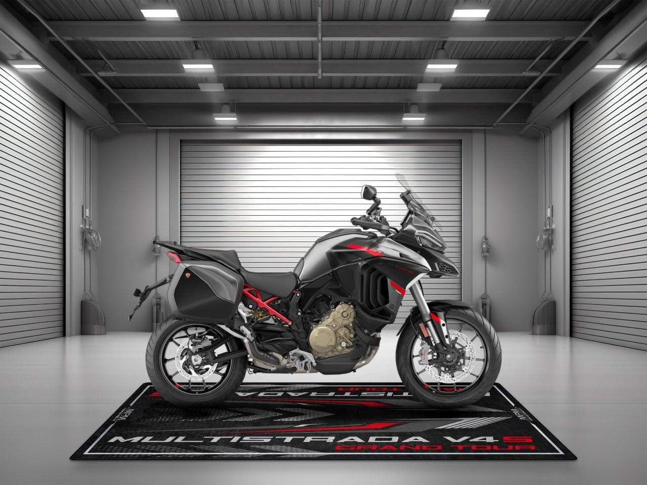 MPM Motorcycle Mat for Multistrada V4 S Grand Tour Washable Non - Slip Oil & Water Resistant Parking Pitmat for Garage, Showroom, Workshop Use | Size 1: 86.6 x 39.4/220 x 100 cm