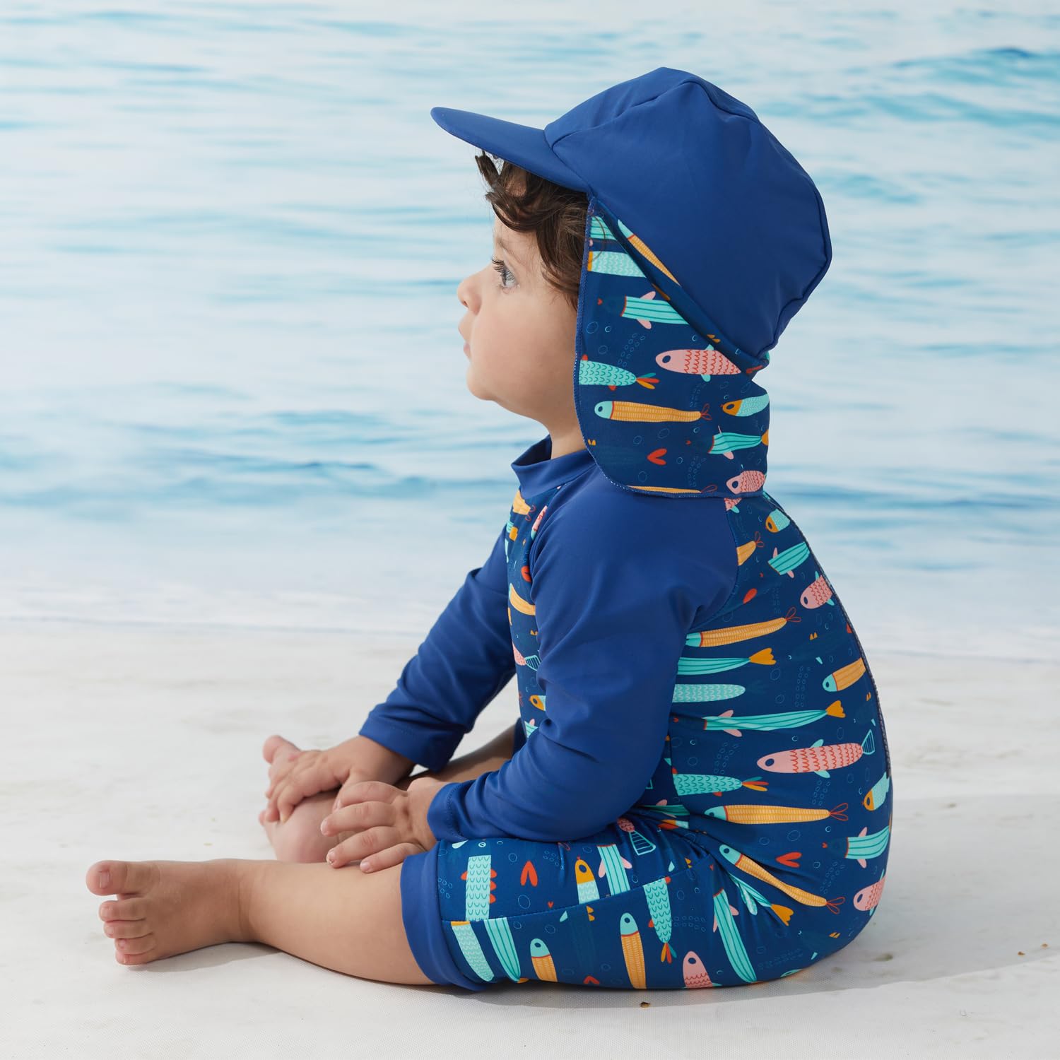 Fresk UV badpak met all over print en ruches ecru