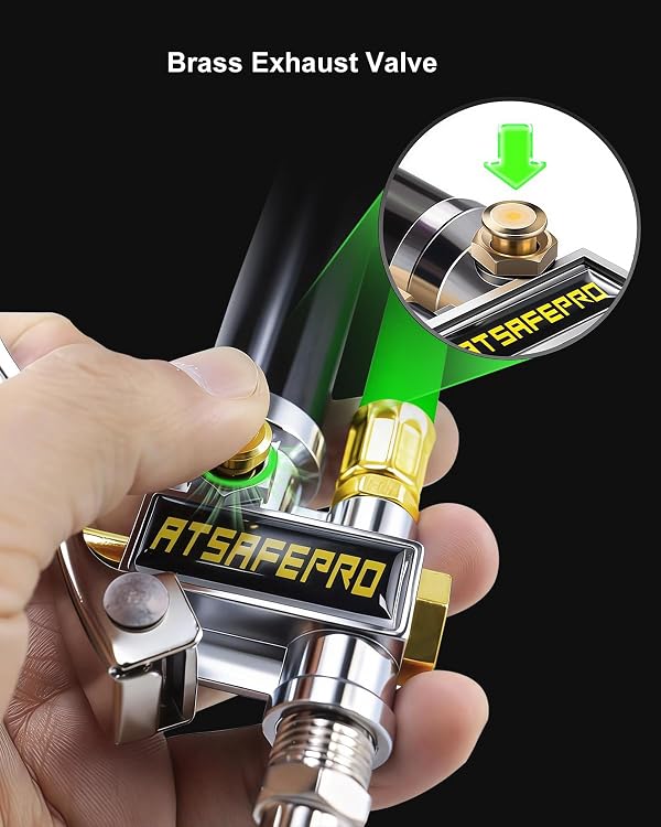 ATsafepro Tire Inflator with Gauge-10-120PSI, 3-in-1 Inflate, Deflate & Measure, Dual-Head & Lock-On Chuck, Tire Pressure Gauge with Rubber Hose, Compatible with 1/4" NPT Air Compressor by ATsafepro - Used condition - Image 4