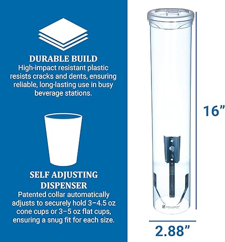 Miniatura 5 de San Jamar C4160TBL, despachador de vasos grande. Para conos de 3 a 4-12 onzas y copas planas tamaño 3 onzas a 5 onzas, aros 2-14 pulgadas a 2-78