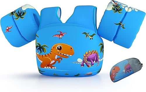 Miniatura 10 de REALIKE Chaleco de natación para niños pequeños, flotadores, ayudas de natación con arnés de hombro, alas de brazo para niños/bebés/bebé, playa,