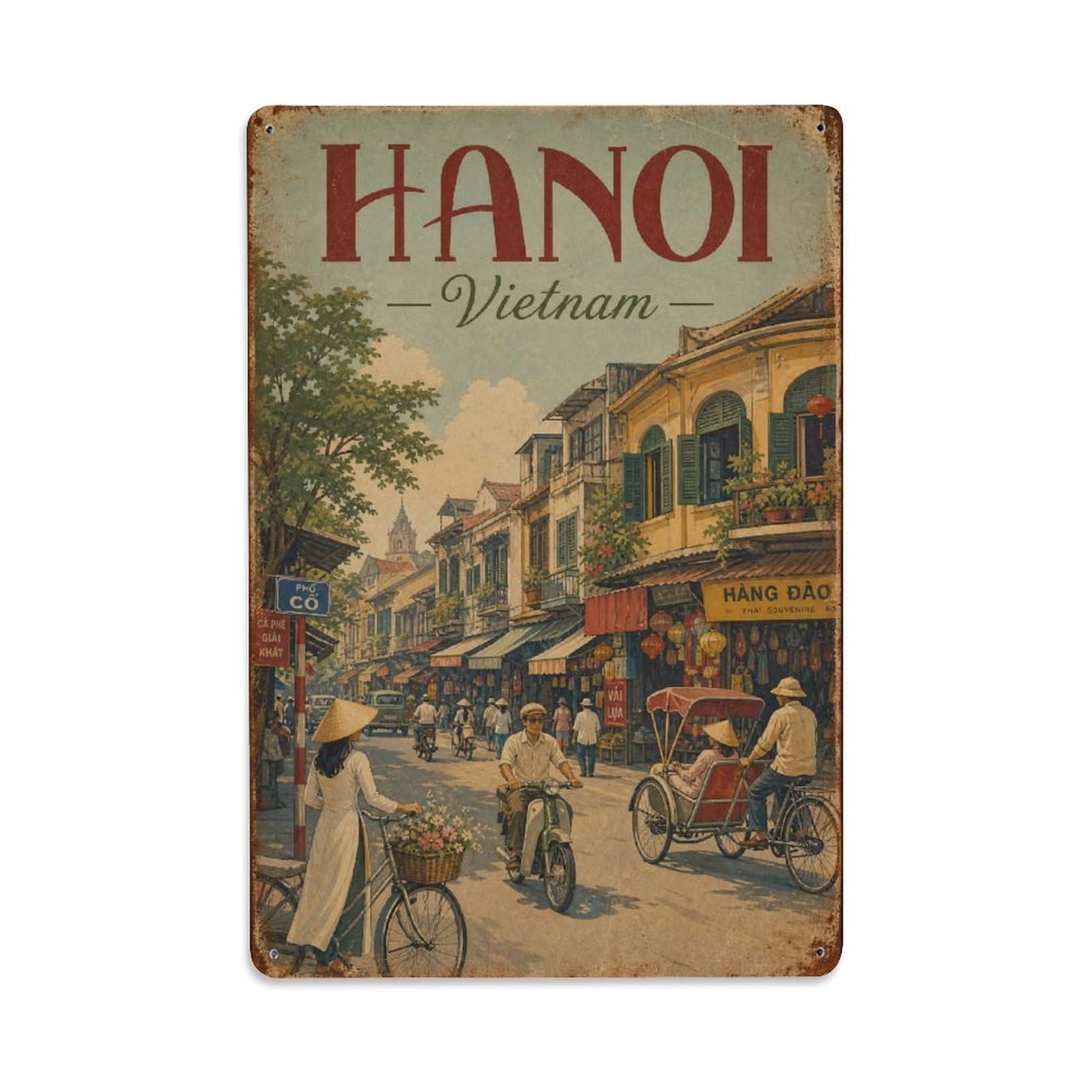 Heritage Travel Hanoi Vietnam Old Quarter Streets City Metal Tin Sign