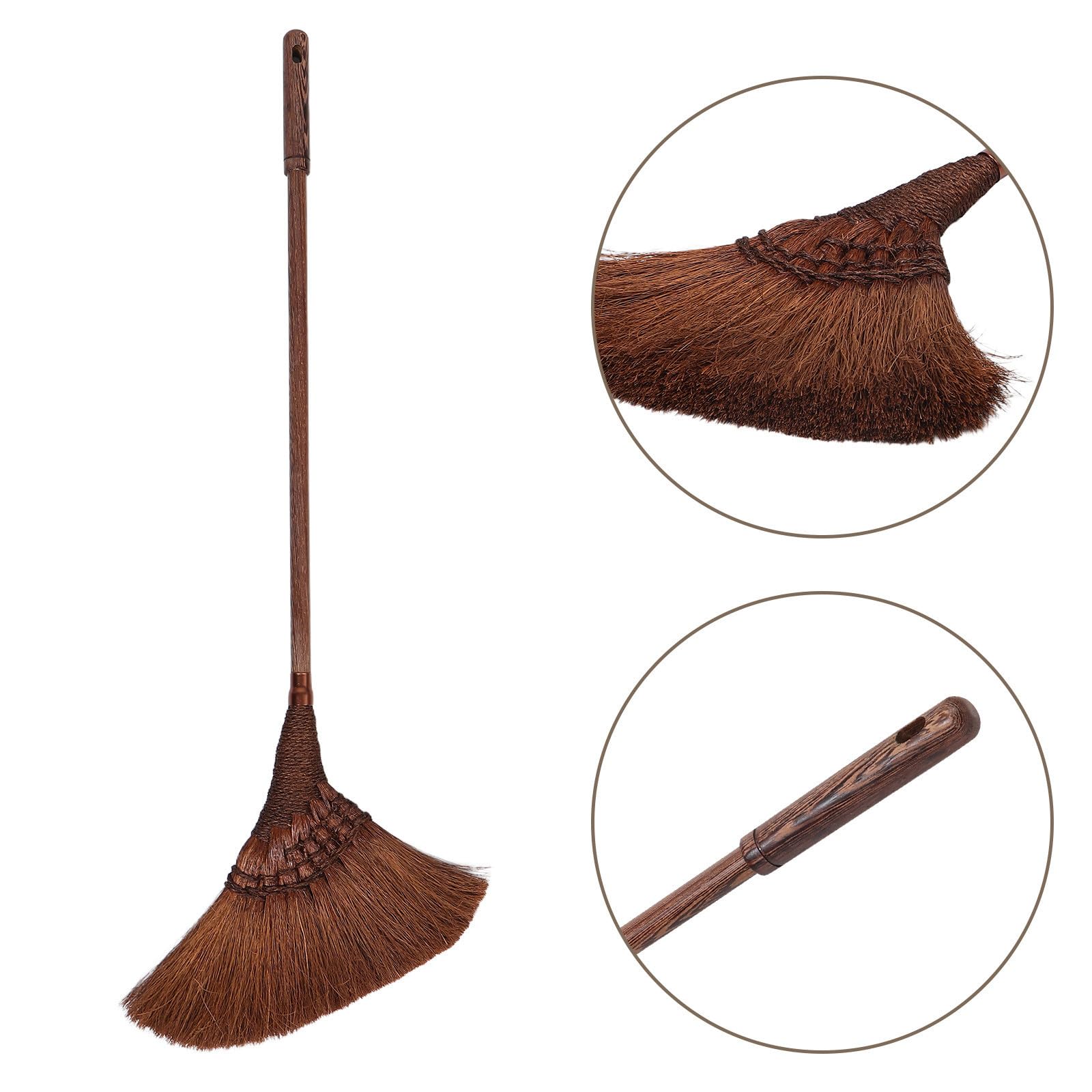 ORFOFE Scopa per Interni ed Esterni con Manico in Legno 90x30 Cm, Setole di Palma Morbide e Resistenti, Design Ergonomico per Pulizia Delicata e sotto i Mobili