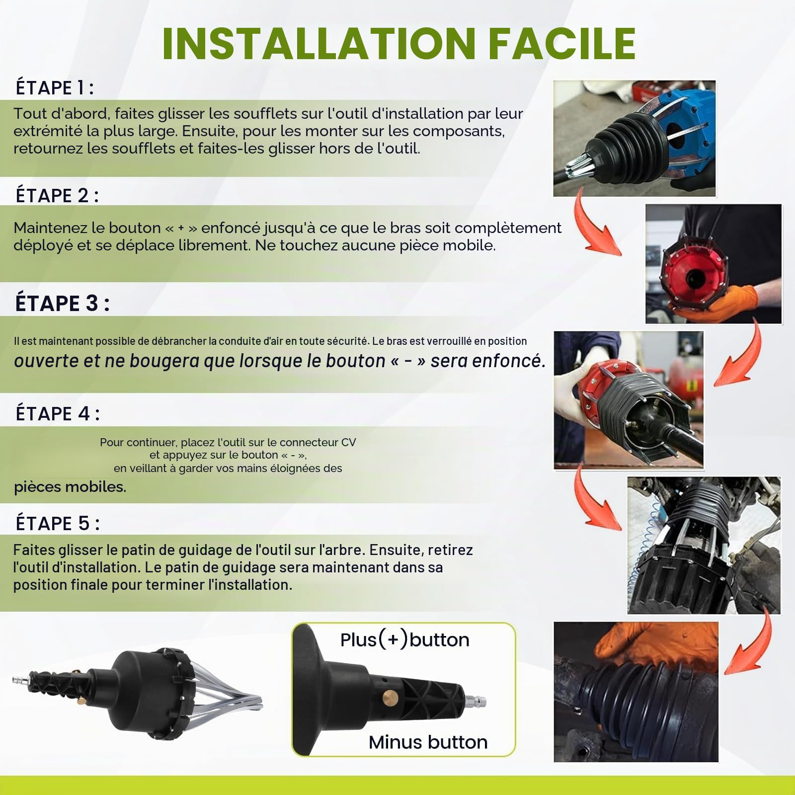 Kit D'Outils Universel pour Soufflets de Joints Homocinétiques Pneumatiques, avec 3 Pinces pour Soufflets de Joints Homocinétiques Automobiles