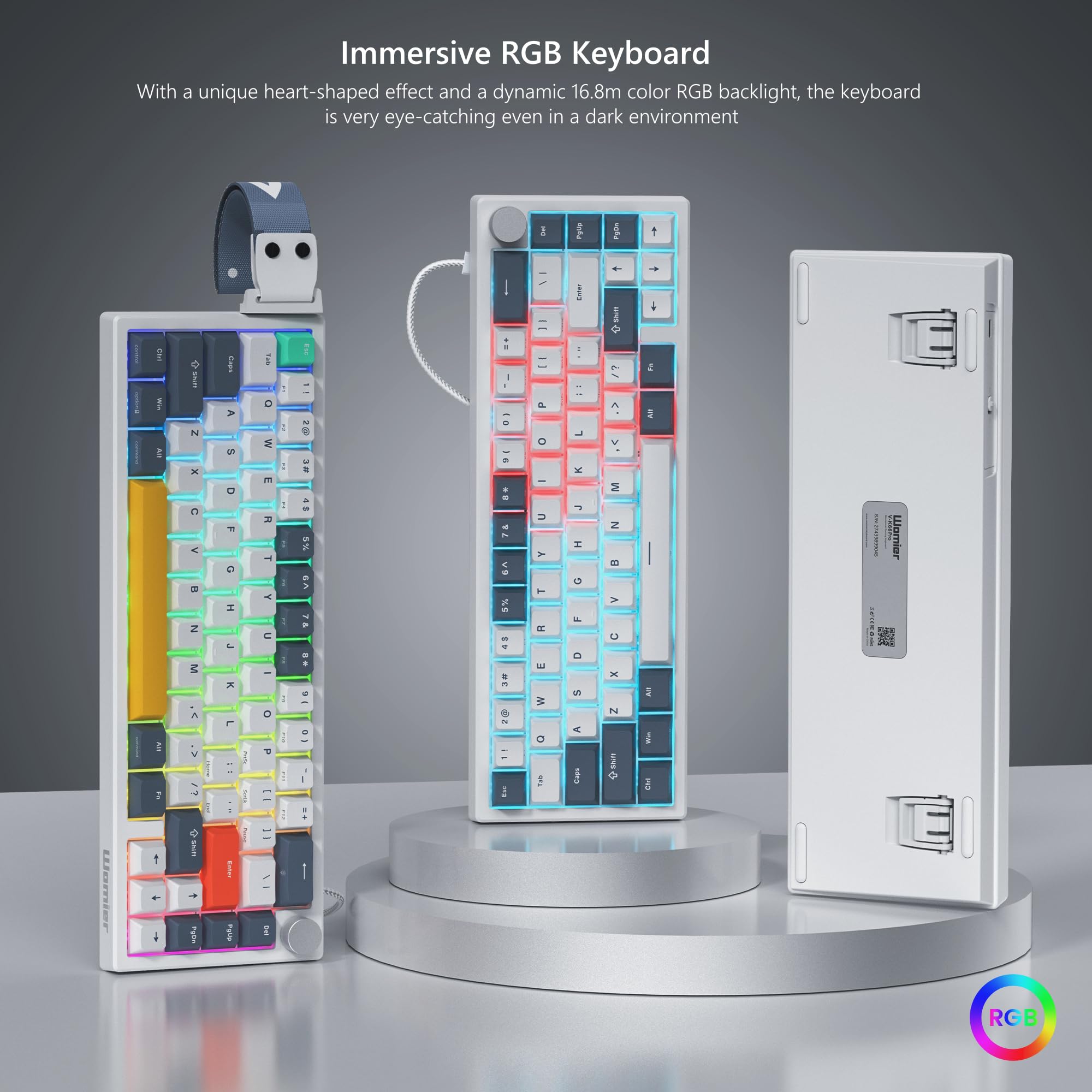 Womier Clavier de Jeu mécanique à 60% avec remplaçable à Chaud, Filaire, commutateurs linéaires Pom, LED crémeux, Touches PBT pour Mac/Win, Blanc