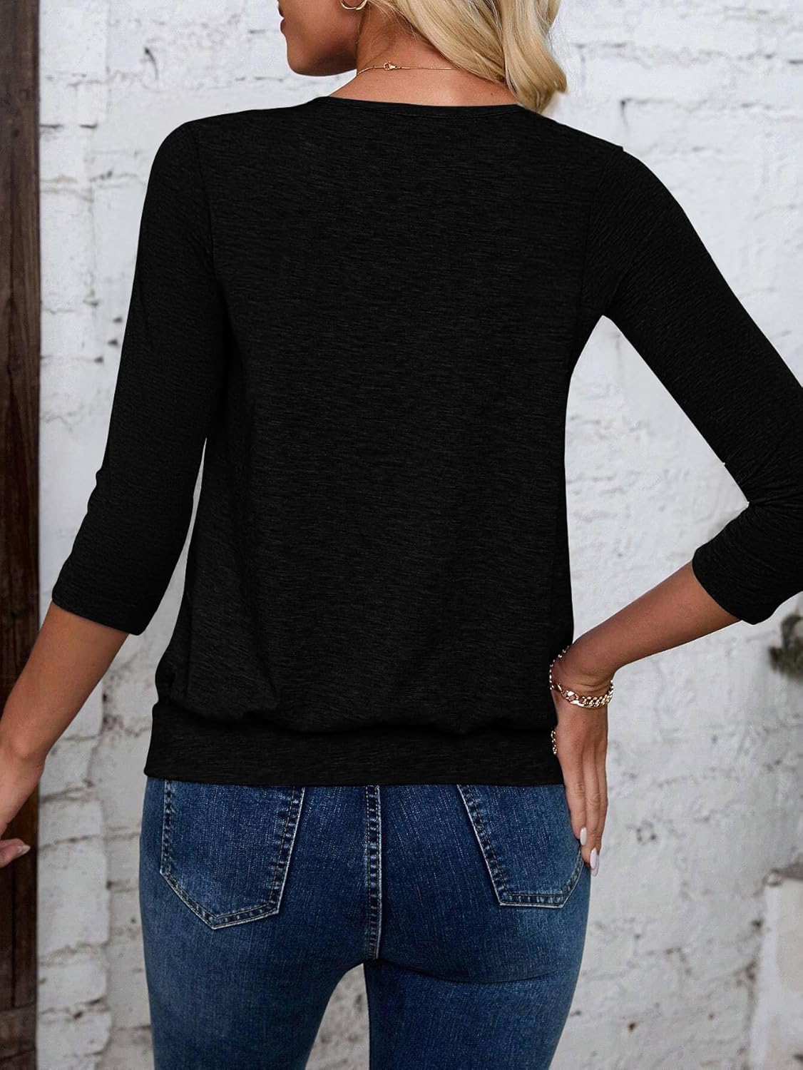 3/4 Length Sleeve Womens Tops V Neck Blouse Banded Bottom Shirts Fashion Tunic 2026 Fall Tees Spring Summer Clothes - Image 2