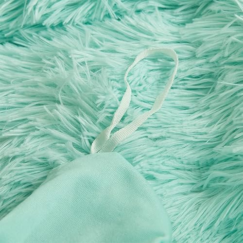Miniatura 8 de Besfunny Juego de funda de edredón de lujo color aguamarina, lanudo y peludo, de pelo sintético ultrasuave, juego de ropa de cama Queen de 3 piezas