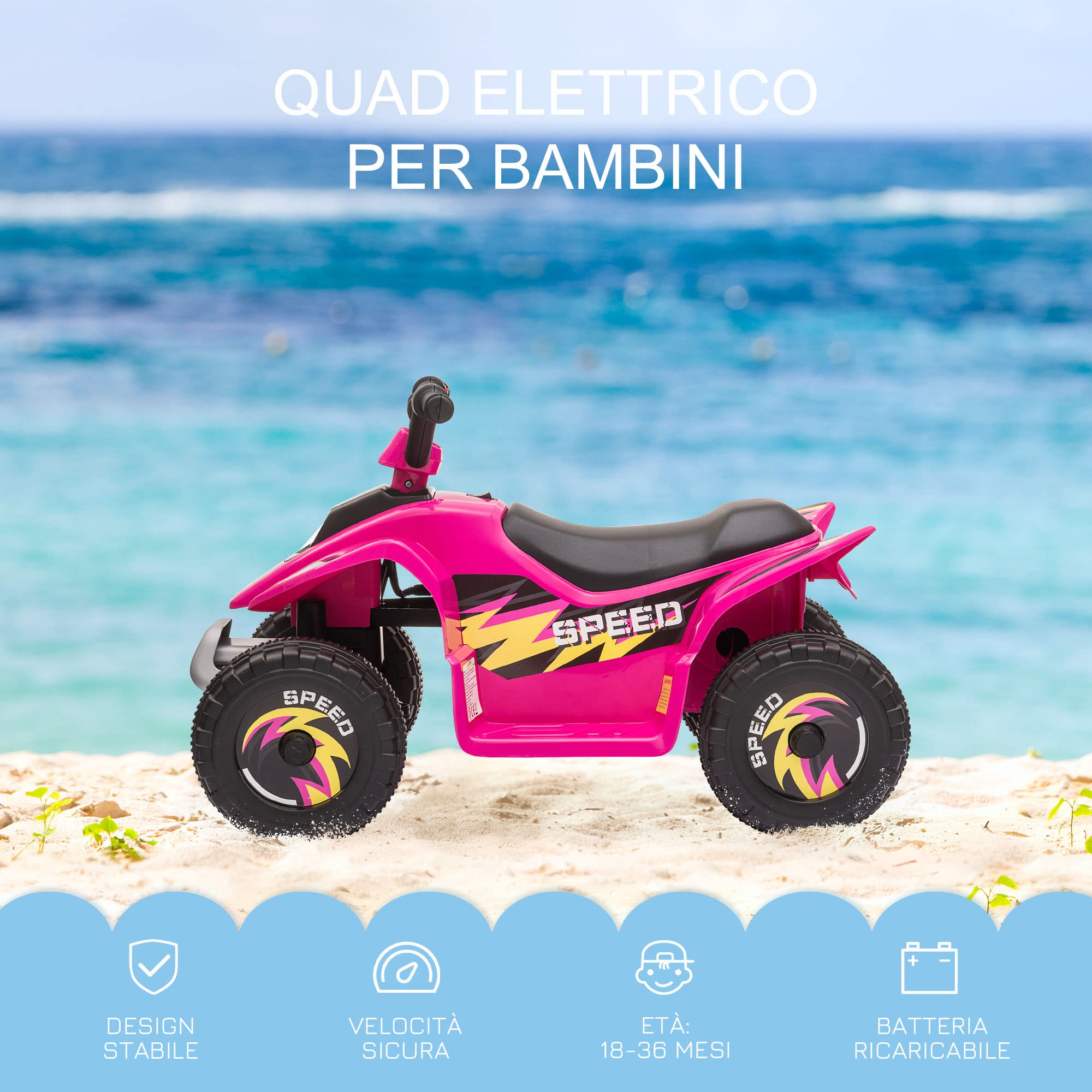 HOMCOM Quad Elettrico per Bambini da 18-36Mesi con Batteria Ricaricabile 6V, Velocità 2.8-4.6km/h, Funzione Avanti e Indietro, 72x40x45.5cm, Rosa