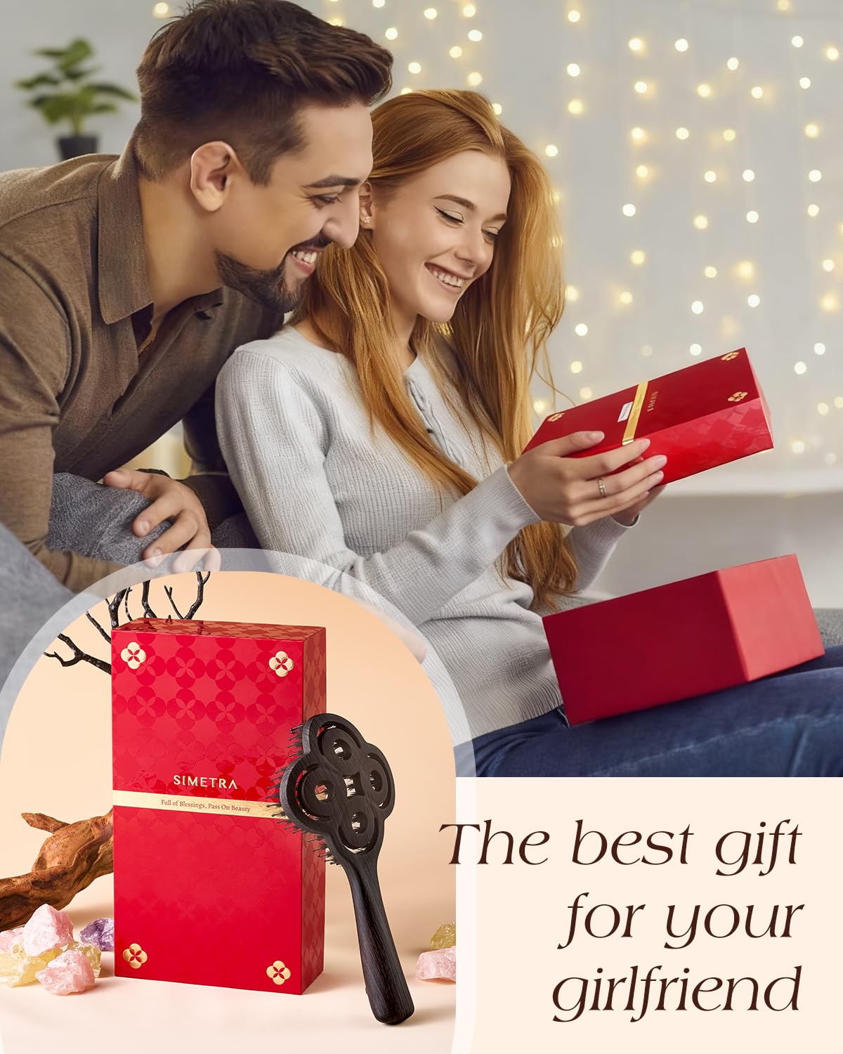 Detangling Brush, Boar Bristle Hair Brush for Thick Curly Thin Long Short Wet or Dry Hair Flexible Bristles Effectively Prevent Tangles, Natural Crystal Inlay Hair Brush for Men Women Kids - Image 8