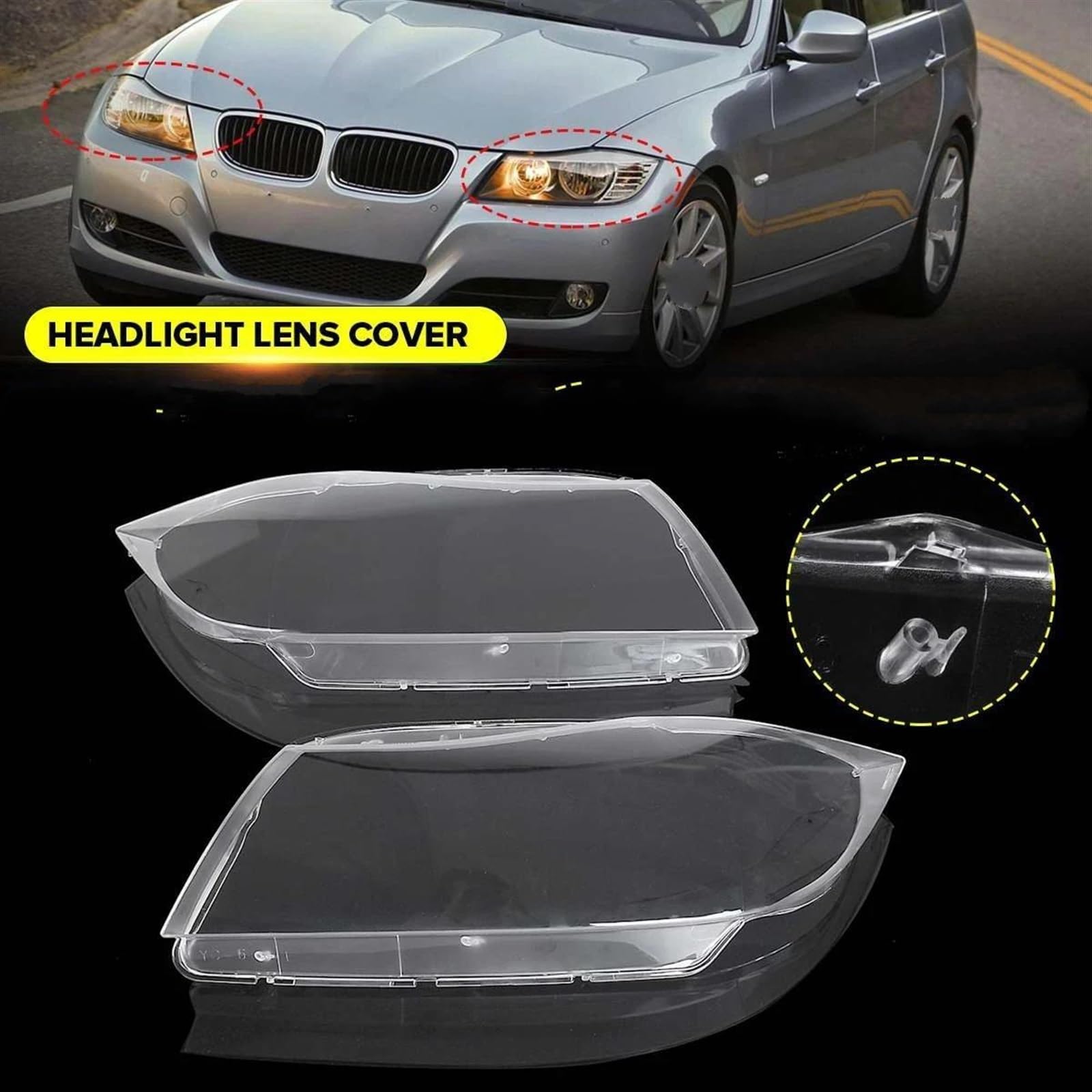 Compatibile con BMW Serie 3 E90 E91 2005 2006-2010 2011 Copri Fari per Auto Sinistra Destra Ombra Faro Xenon Copriobiettivo Copriobiettivo Trasparente Auto Copri Faro Obiettivo(Right)