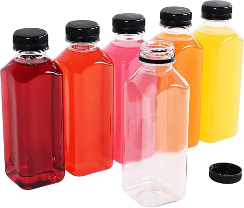 Miniatura 7 de G Francis Botellas de plástico pequeñas con tapas en negro, paquete de 35 recipientes de agua de 16 onzas, botellas de plástico vacías con tapas