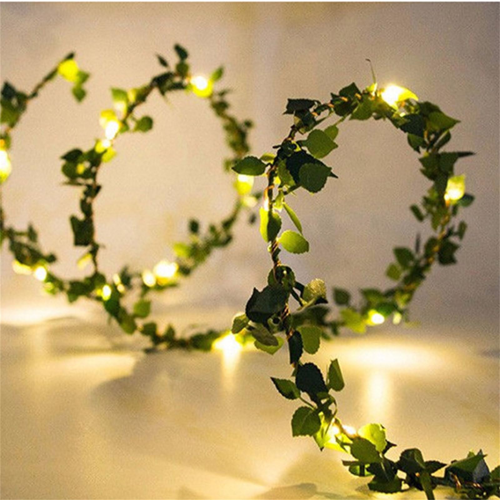 Treer Solar Artificial Plants String Lights Outdoor, Warm White 8 Modes LED Copper Wire Fairy Lights, IP65 Waterproof Auto On/Off, Decor for Garden Patio Balcony Wedding (Green Vine,10/100LED)
