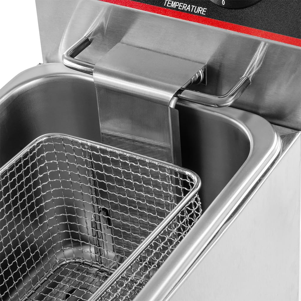 Mega-M Friggitrice elettrica a camera singola da 4 l, 2 kW, regolabile con coperchio, 22 x 40 x 30 cm, acciaio inox 230 V