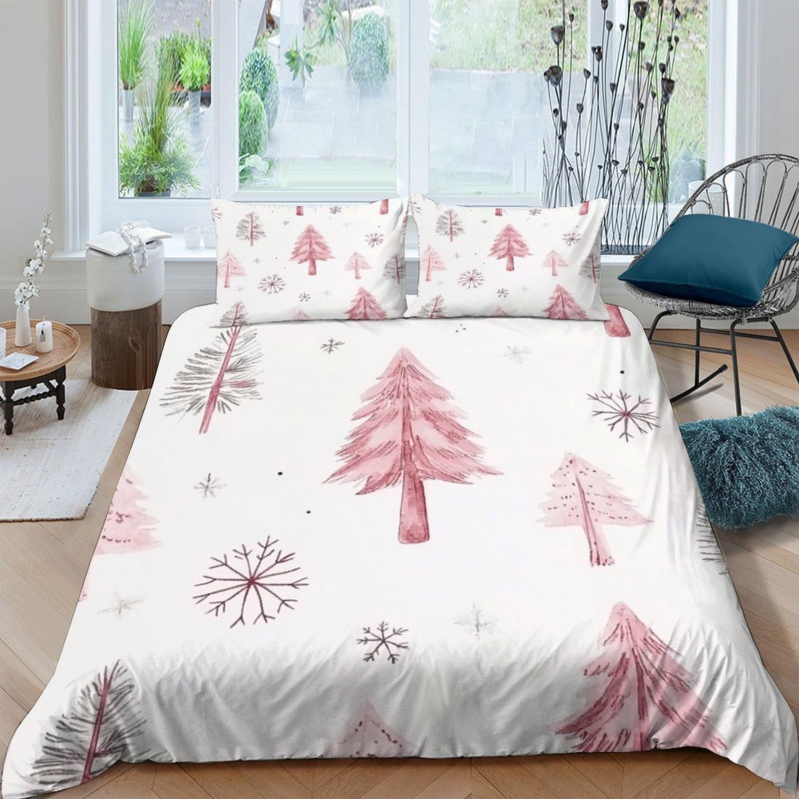 Ctjqhvkz Style-5 3D Printed Pink Christmas Tree Fitted Sheet Microfiber Soft Snowflake Mattress Cover For Bedroom Guest Room Decor Single（135X200cm）