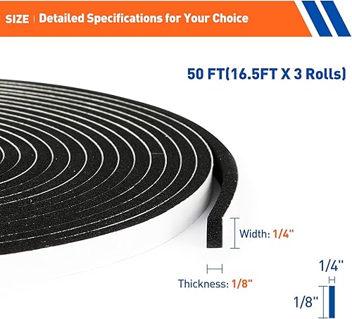 Miniatura 8 de Cinta de sellado de espuma, cinta de sellado de espuma de alta densidad autoadhesiva para intemperie, Negro