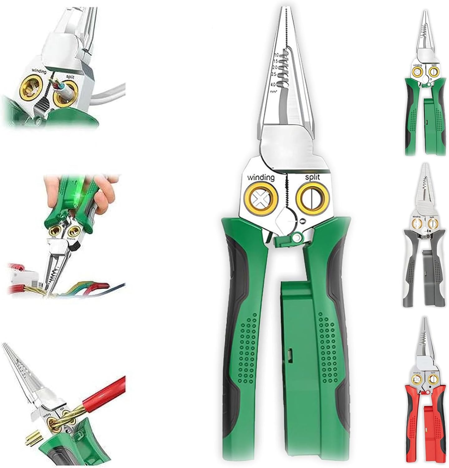 8-in-1 Tool, 8 in 1 Wire Stripper with Voltage Tester for Cutting & Pulling Wires, Electrical Pliers with Built in Tester, Heavy Duty Folding Stylus Screwdriver Wire Cutter (Green)