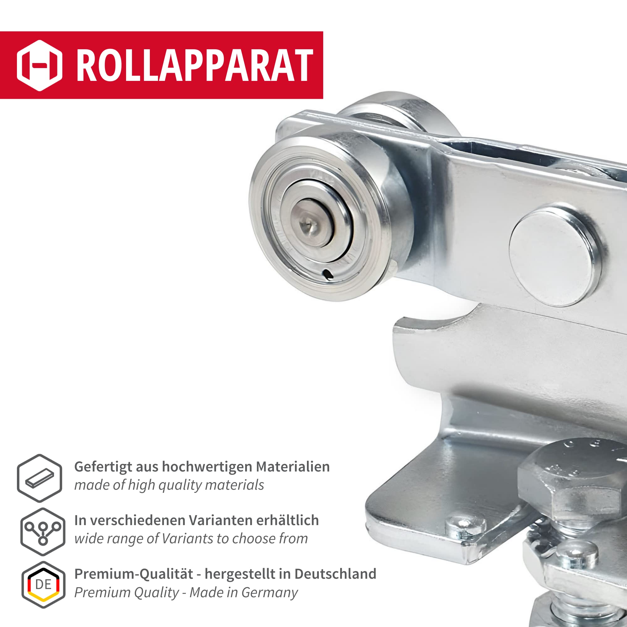 Gedotec Helm Agrar Rollapparat 373 Laufwerk höhenverstellbar doppel-paarig für Stahl Laufschienen Schiebetor | Laufrollen Profil 300 | MADE IN GERMANY | 2 Stück - Rollen für Schiebetürbeschlag