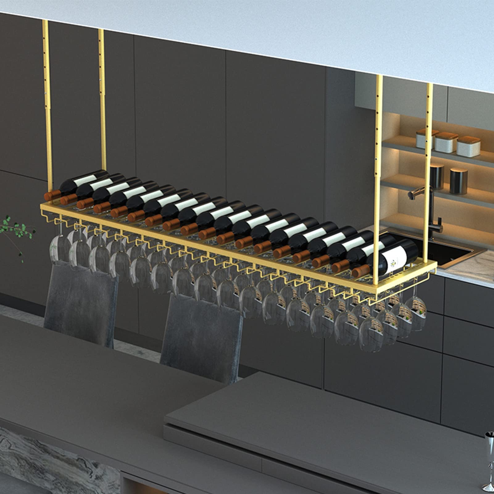 Porte-bouteille de vin suspendu pour libérer l'espace des comptoirs et ranger les verres