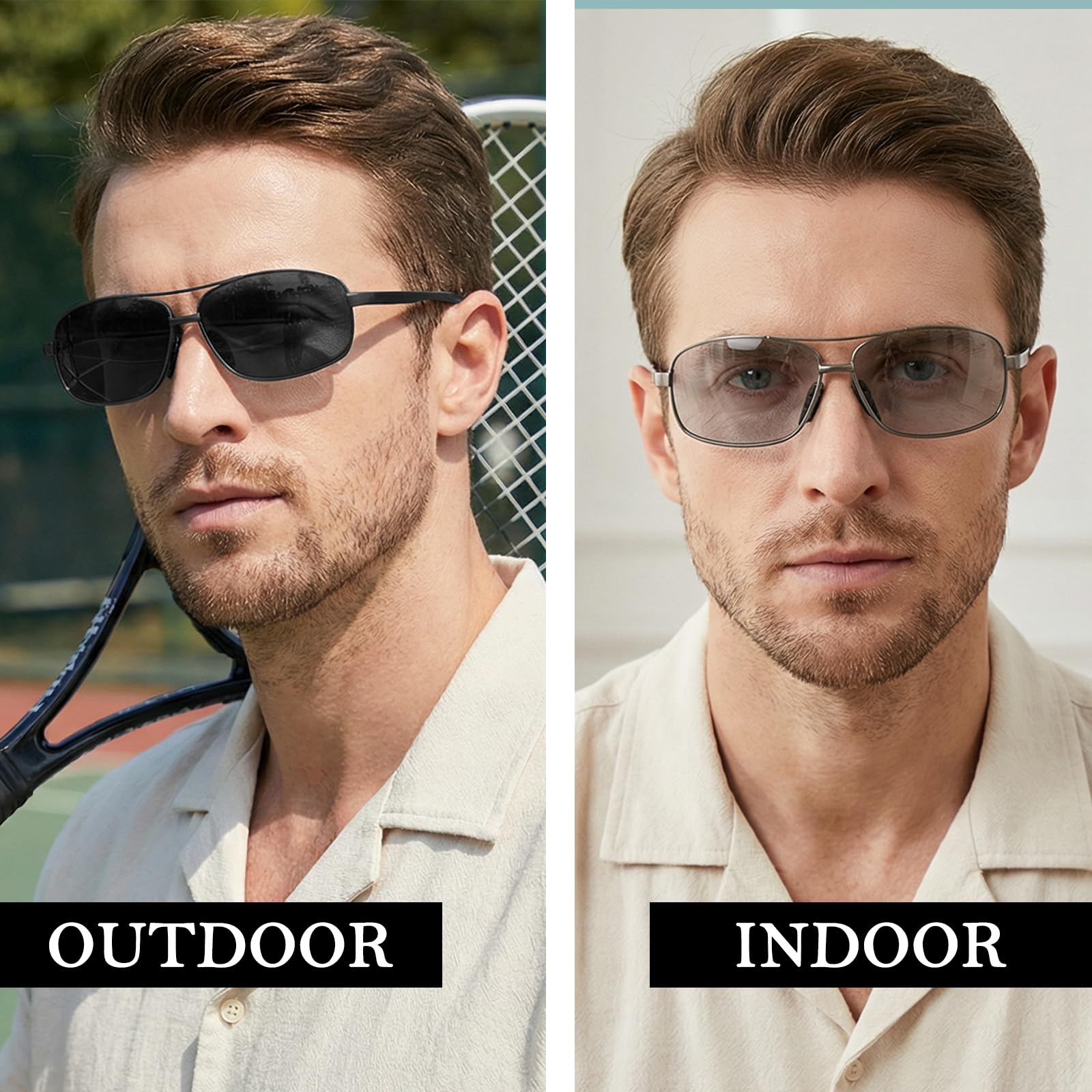 Myiaur Selbsttönend Sonnenbrille Herren Photochrome Polarisierte UV400 | Klassische Rechteckbrille, für Autofahren, Angeln & Outdoor