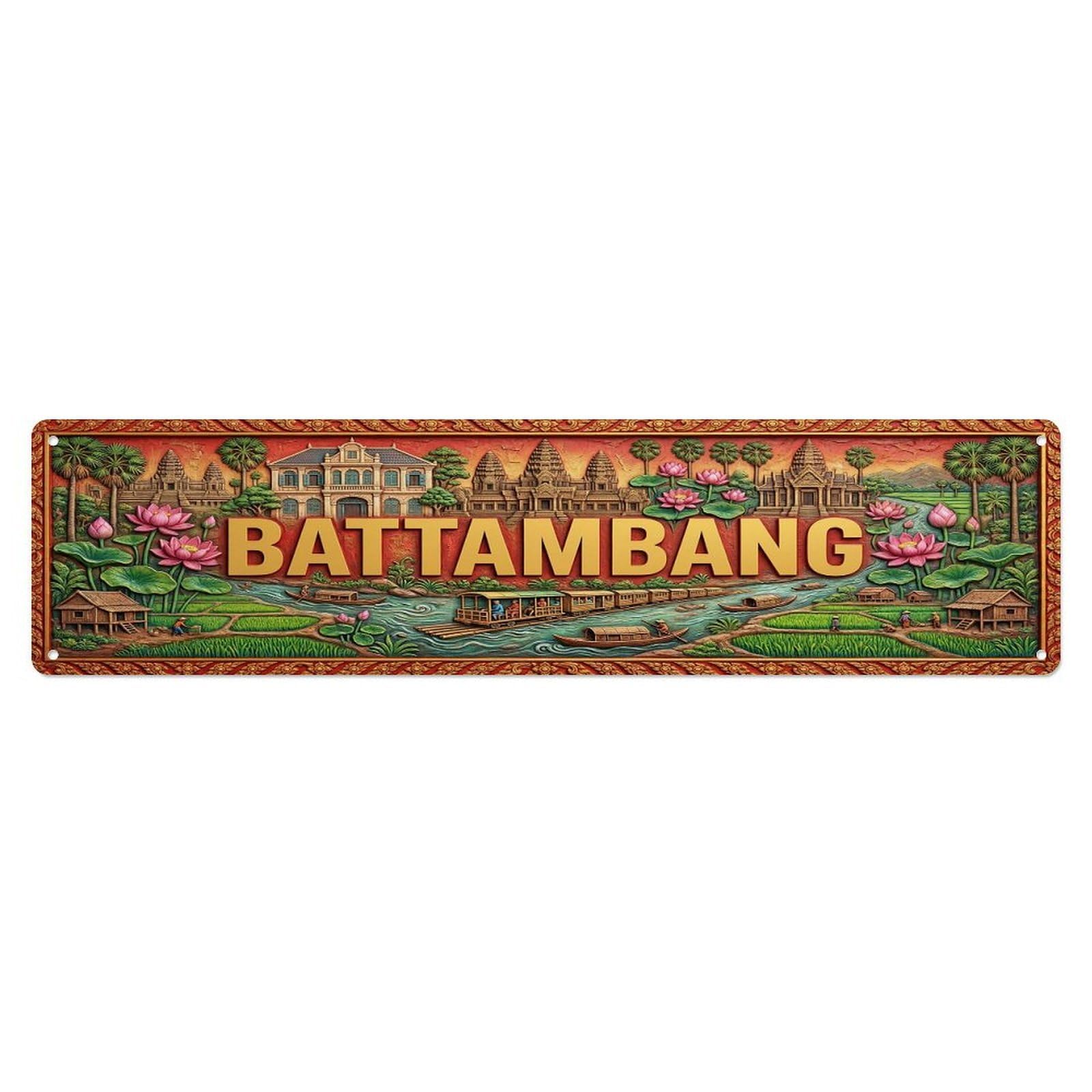 Gead 4X16inch Style Vintage Battambang Cambodia Flag Pattern Metal Tin Sign