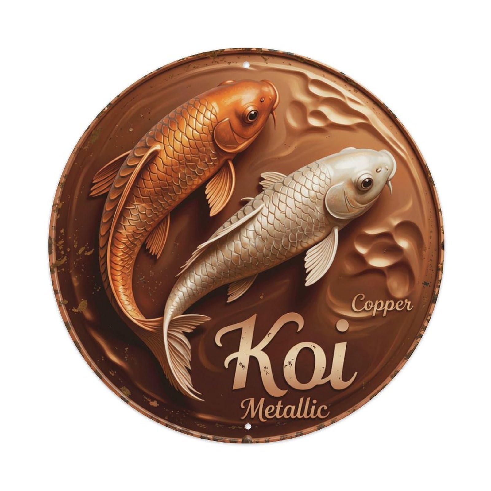Metal Tin Sign Koi Fish Bronze Zen Decor