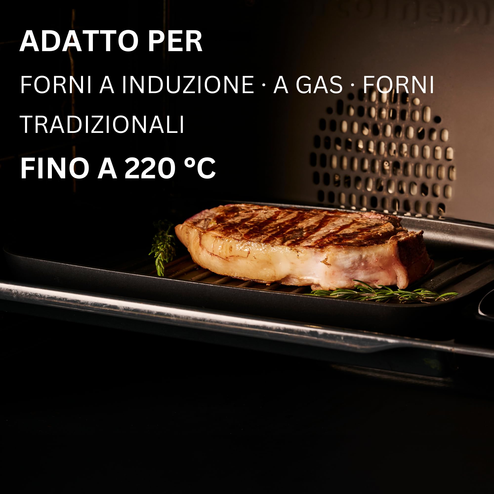Stone&Stone Piastra Grill Induzione Rettangolare, Bistecchiera BBQ Professionale Super Antiaderente, Rivestimento Tedesco Greblon, Fondo Acciaio Pieno, Forno e Gas, Senza PFAS, PTFE e PFOA + pinza