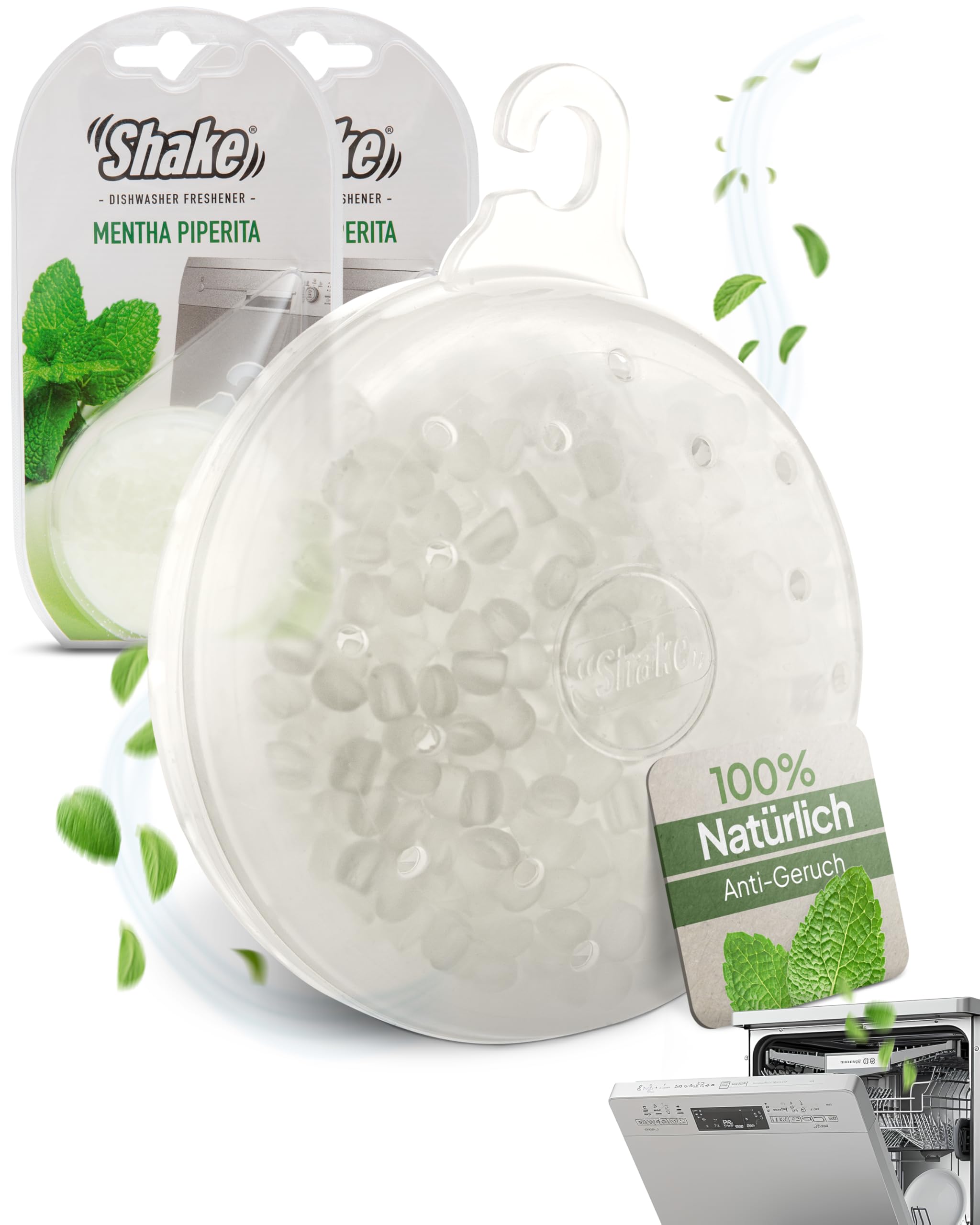 SHAKE Spülmaschinen Deo (Minze) • Duft für Geschirrspüler • Frischer Spülmaschine Duft gegen Gerüche • Geruchsentferner Spülmaschine • 2 Stück Elektro-Großgeräte