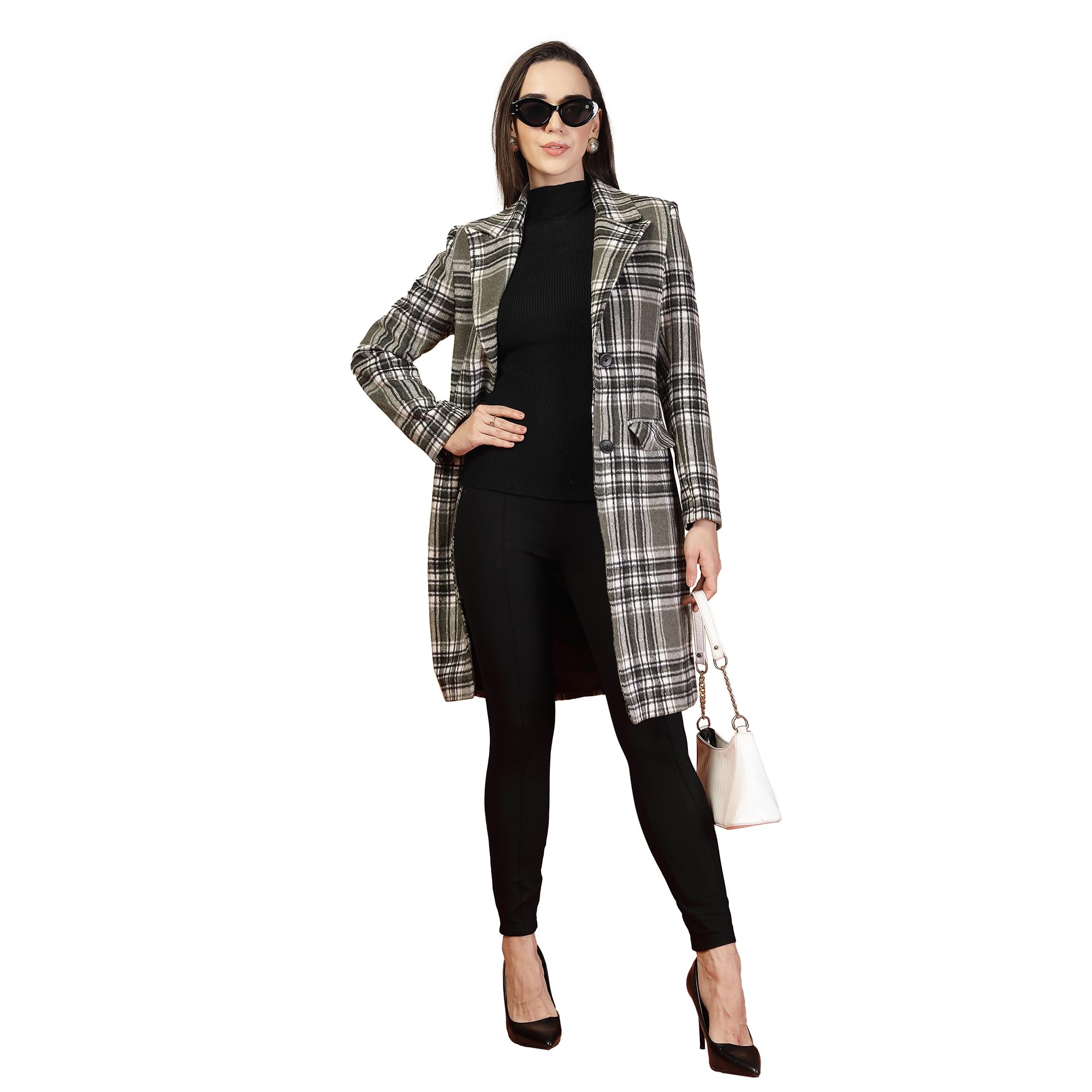 Checked Longline Winter Overcoat Olive-image-46
