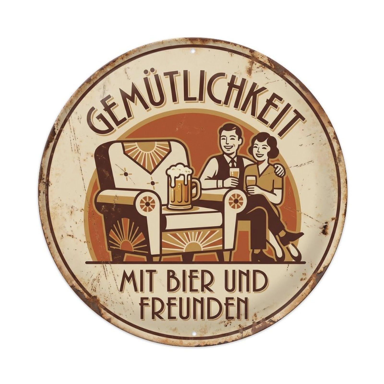 Vintage Bar Style Gemütlichkeit Humorous Gathering Coziness Metal Tin Sign Plaque Wall Decor for Cafe, Club, Garden Round Metal Poster 8x8Inch