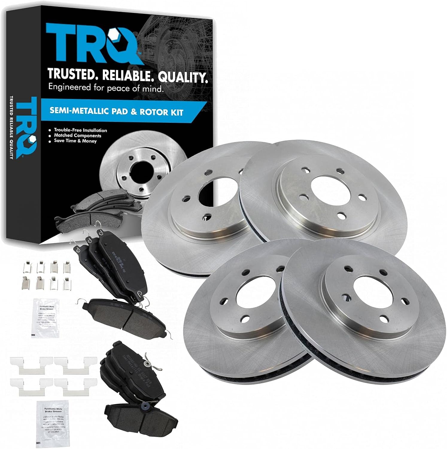 TRQ Front and Rear Brake Pad & Rotor Kit Brake Pads Brake Rotor Semi-Metallic Compatible with 2005-2010 Ford Mustang