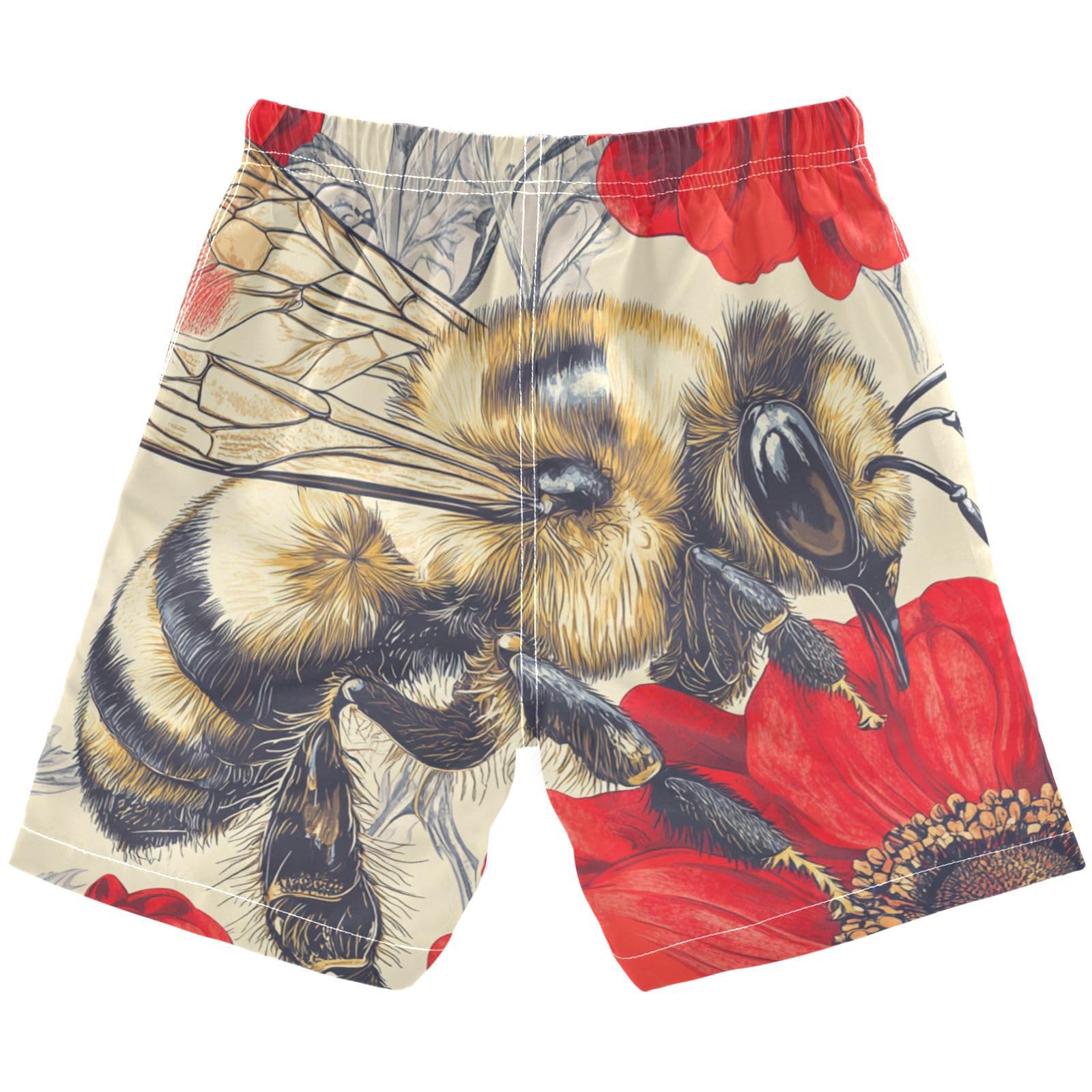 Jucciaco Boys Beach Board Shorts Real Bee Flower Animal Swim Trunk Teen Swimwear