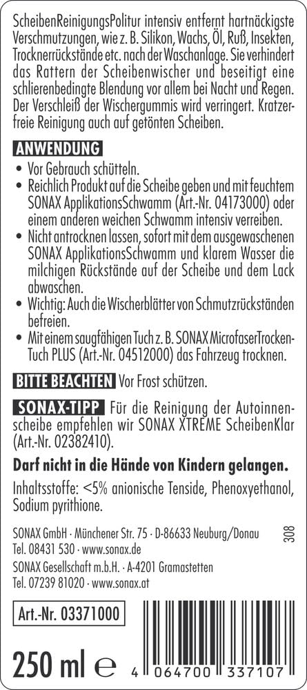 SONAX ScheibenReinigungsPolitur intensiv 250 ml Autoglas Reinigung