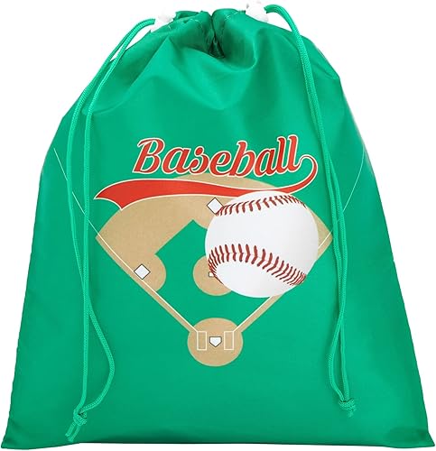 Miniatura 8 de BLUE PANDA Paquete de 12 bolsas de recuerdo de fiesta de béisbol, bolsas con cordón para cumpleaños, baby shower, fiesta deportiva (12 x 10