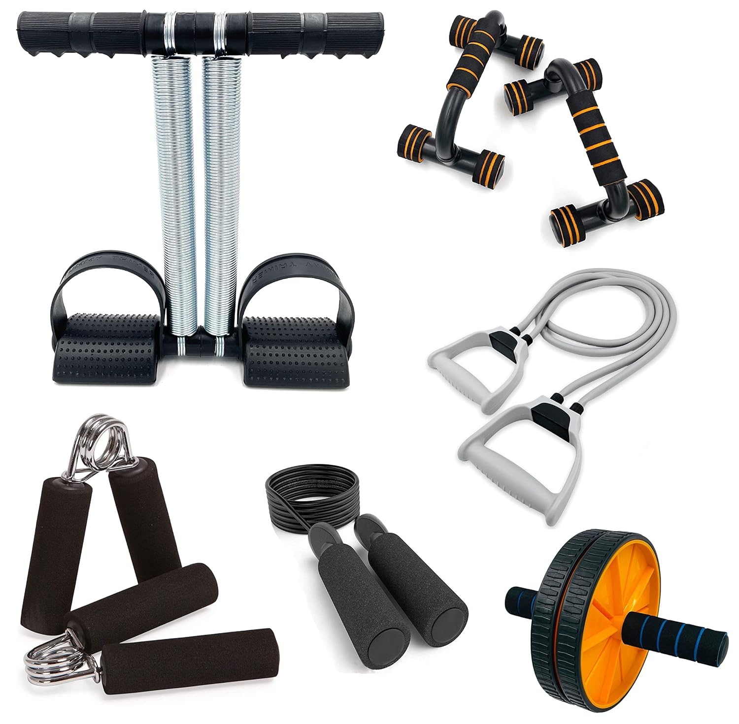 SIXTEEN Home Gym Workout Exercise Equipment Combo Set for Men and Women – Included Items (Tummy Trimmer, Toning Tube Band, Wheel Roller, Pushup Stand, Skipping Rope, 2 Hand Gripper) (B0CQYX1BK7) Amazon Price History, Amazon Price Tracker