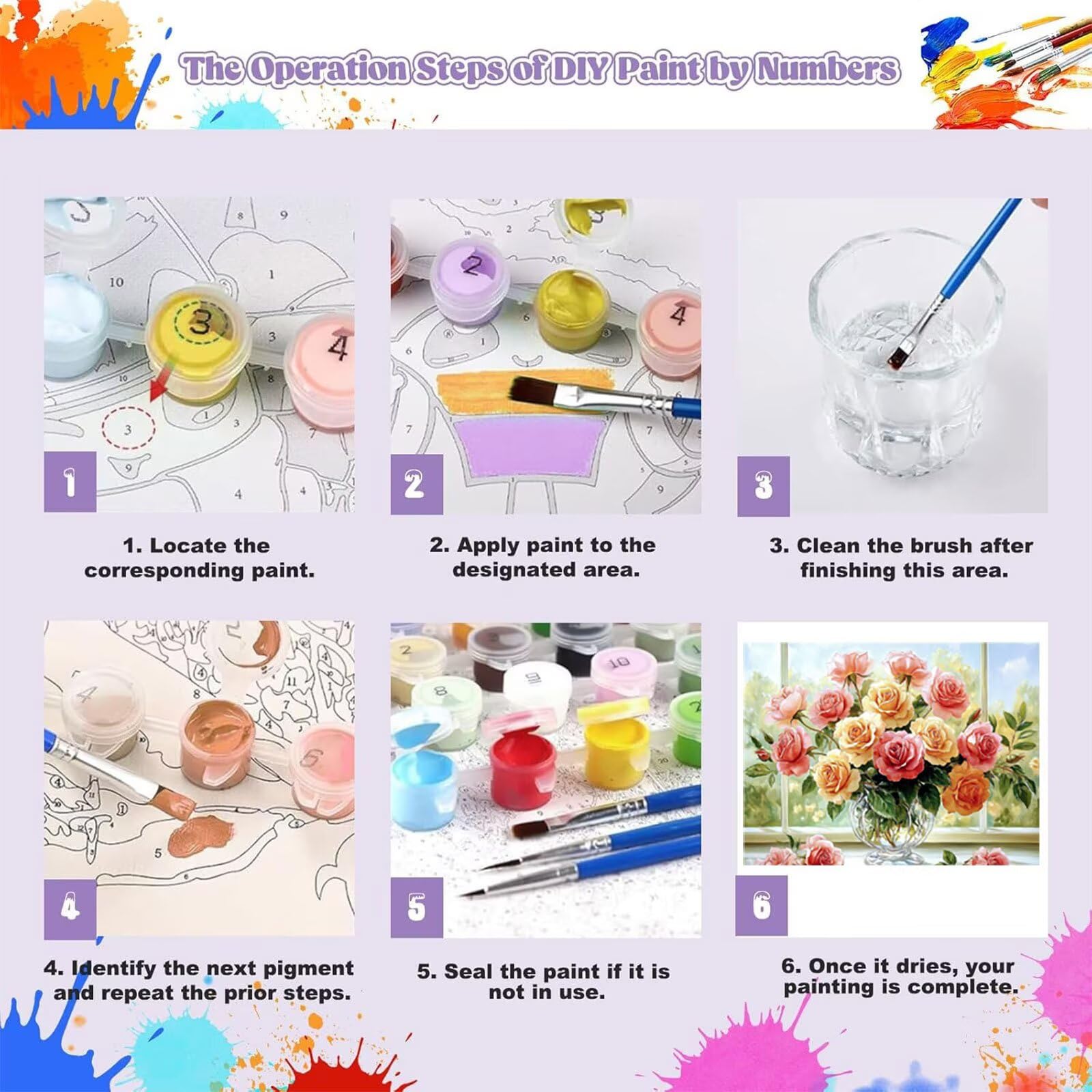Peinture Numero Adulte Fleur Coloriage par Numero Adulte RéTro DIY Paint by Numbers, avec Pinceaux Peinture Loisir Creatif Enfant Numéro D'art Cadeau Femme, Pour Decoration Maison 60x80cm H - 899