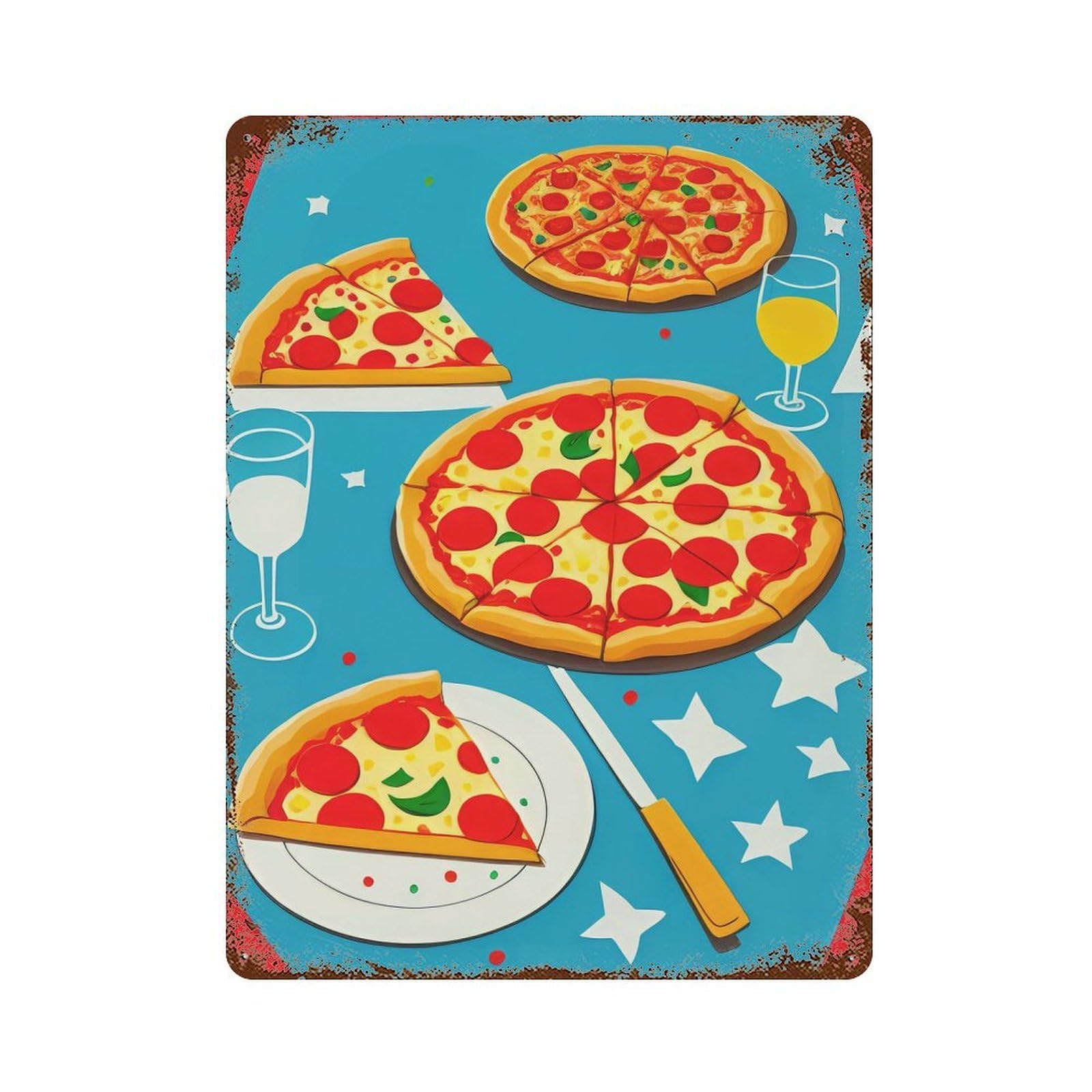 Pizza Party Decorative Tin Sign 15.7"x11.8", Industrial Home Decor for Garage, Pub Or Kitchen