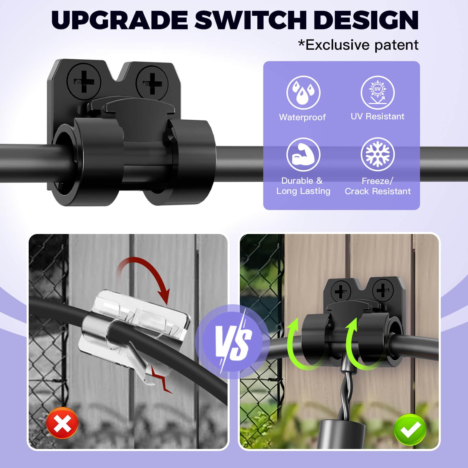 VEXON Hooks for Outdoor String Lights Clips: 25pcs Christmas Light Clips with Waterproof Adhesive for Hanging Balcony Lights - Outside Black String Light Hooks - Decor Garland Hanger - Cable Holders