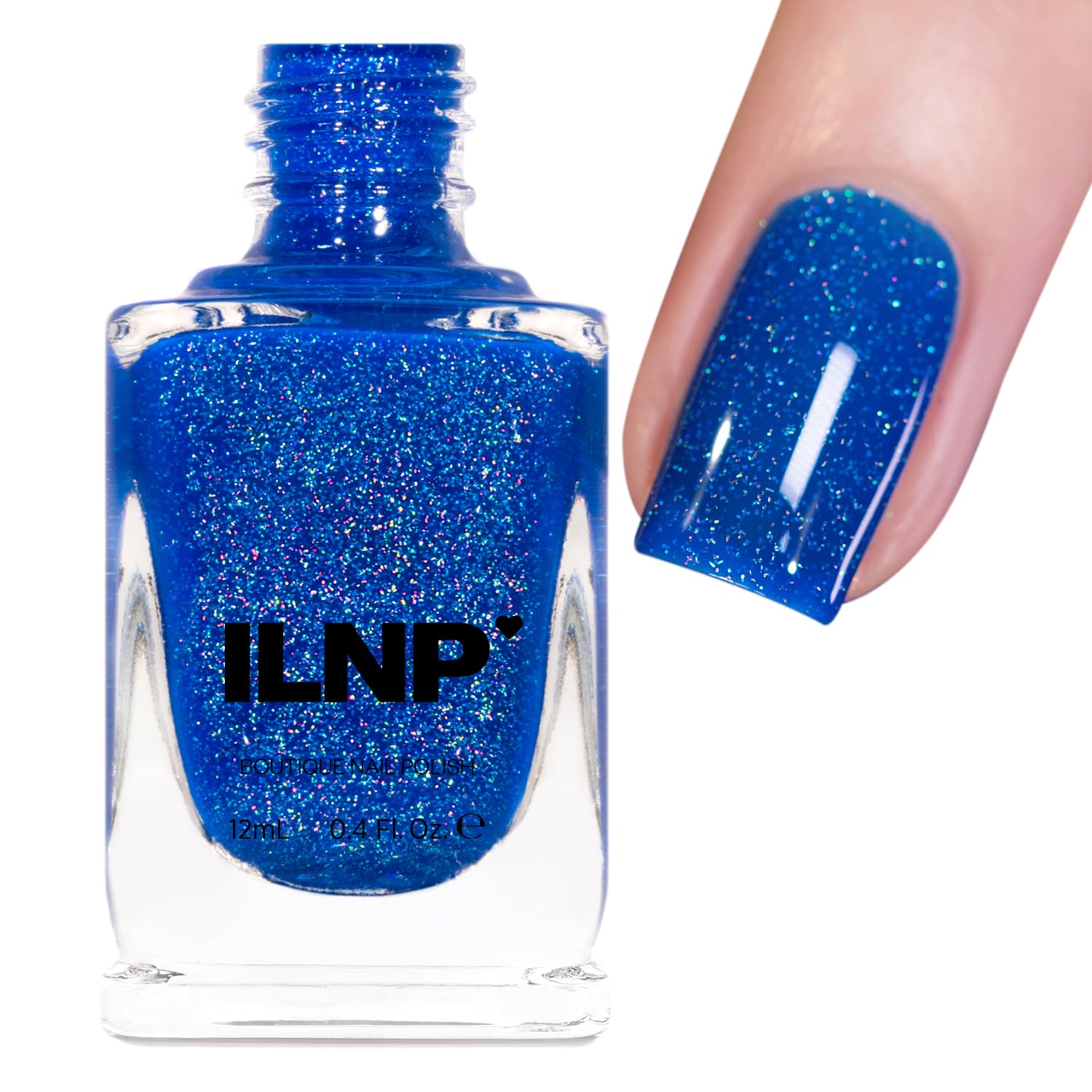 ILNP Songbird - Vivid Cobalt Blue Holographic Jelly Nail Polish, Chip Resistant Manicure, Non-Toxic, Vegan, Cruelty Free, 12ml