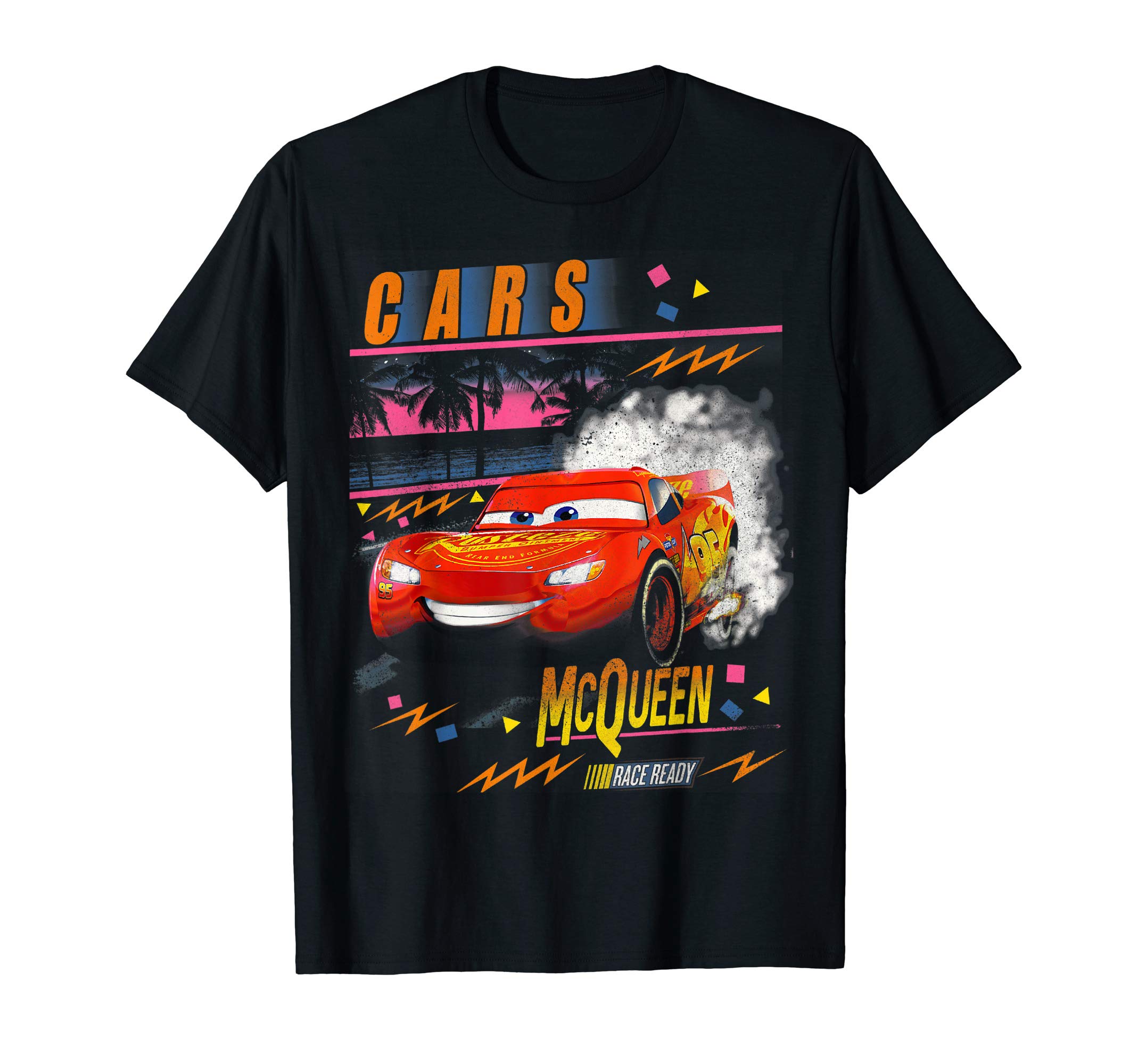 DisneyPixar Cars Lightning McQueen Palm Tree Sunset T-ShirtOEKO-TEX STANDARD 100