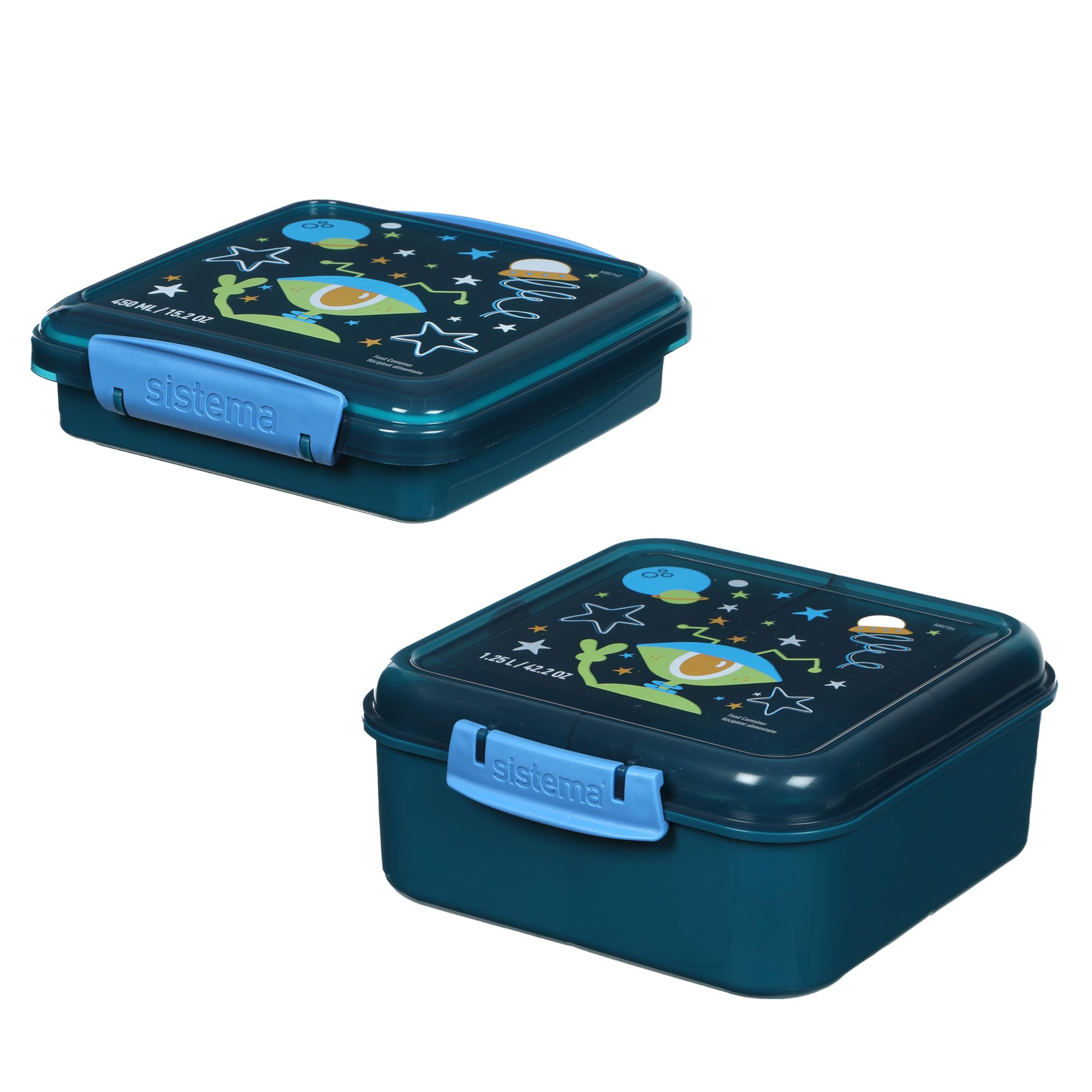 Sistema Expressions Kids Bento Lunch Box Set Bento Cube (1.25L) & Sandwich Box (450ml) Alien Laguna