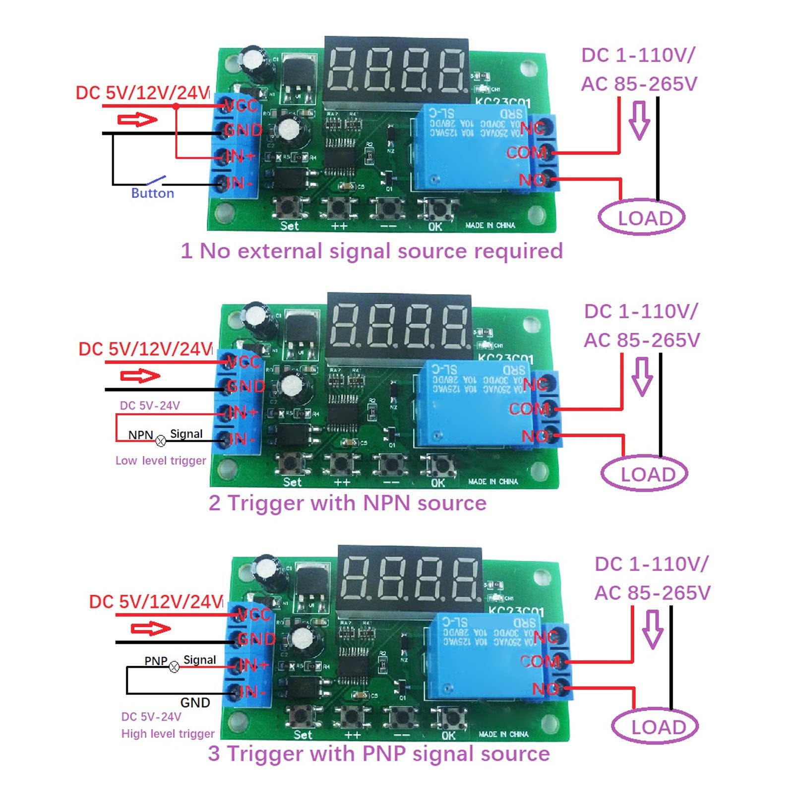 Pulse Counter Relay Module, 0.01s PCB Multifunctional Pulse Counter Relay Module 1 Channel Stable Easy Installation 0.1S to 9999999.9s for Industry (24V) - Image 4 thumbnail