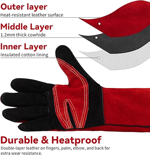 Miniatura 7 de Guantes de soldadura de 16 pulgadas a prueba de calor 932F para soldadura MIGTIGStickForja (M)