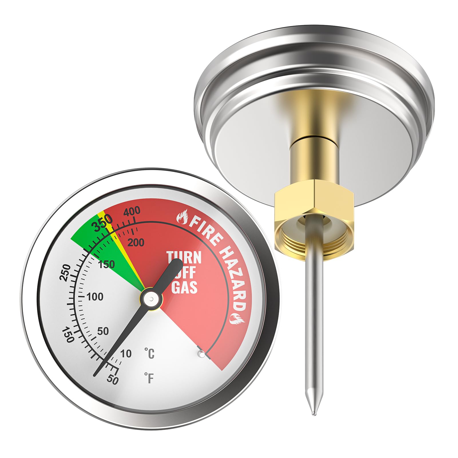 5070 - Termómetro para freidora de 10.0-204.4 °C, rango de temperatura compatible con freidoras Bayou Classic de 2.5 galones de 4 galones y 9 galones independientes o de mesa