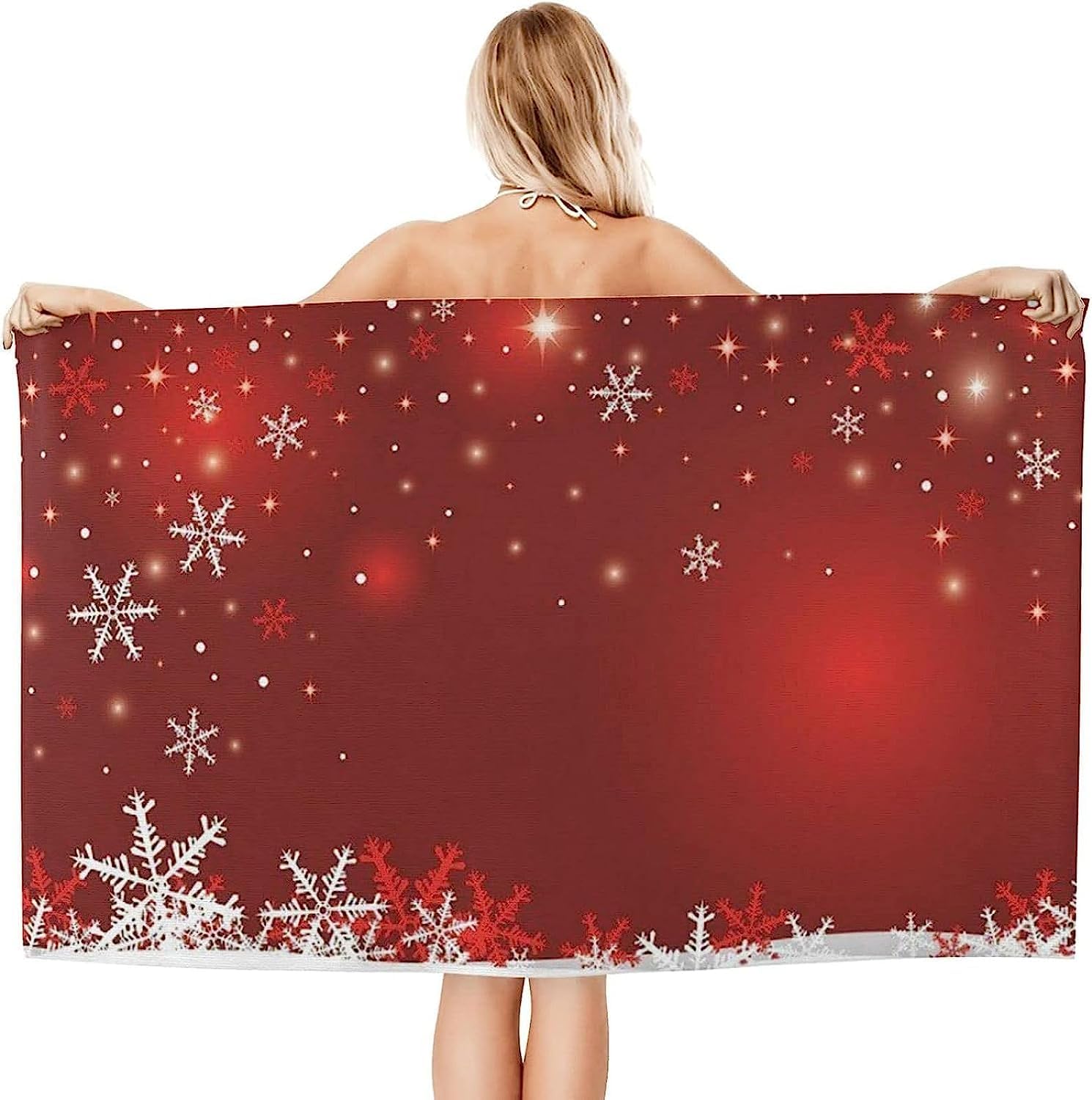 Sciugamano In Microfibra Da Mare, Modello Rosso Fiocchi Di Neve Di Natale 3D Stampato Grande E Leggero Telo Mare Coperta Antisabbia Summer Spiaggia Regalo, Fitness, Campeggio 200 X 200 Cm -5I8L/P1V