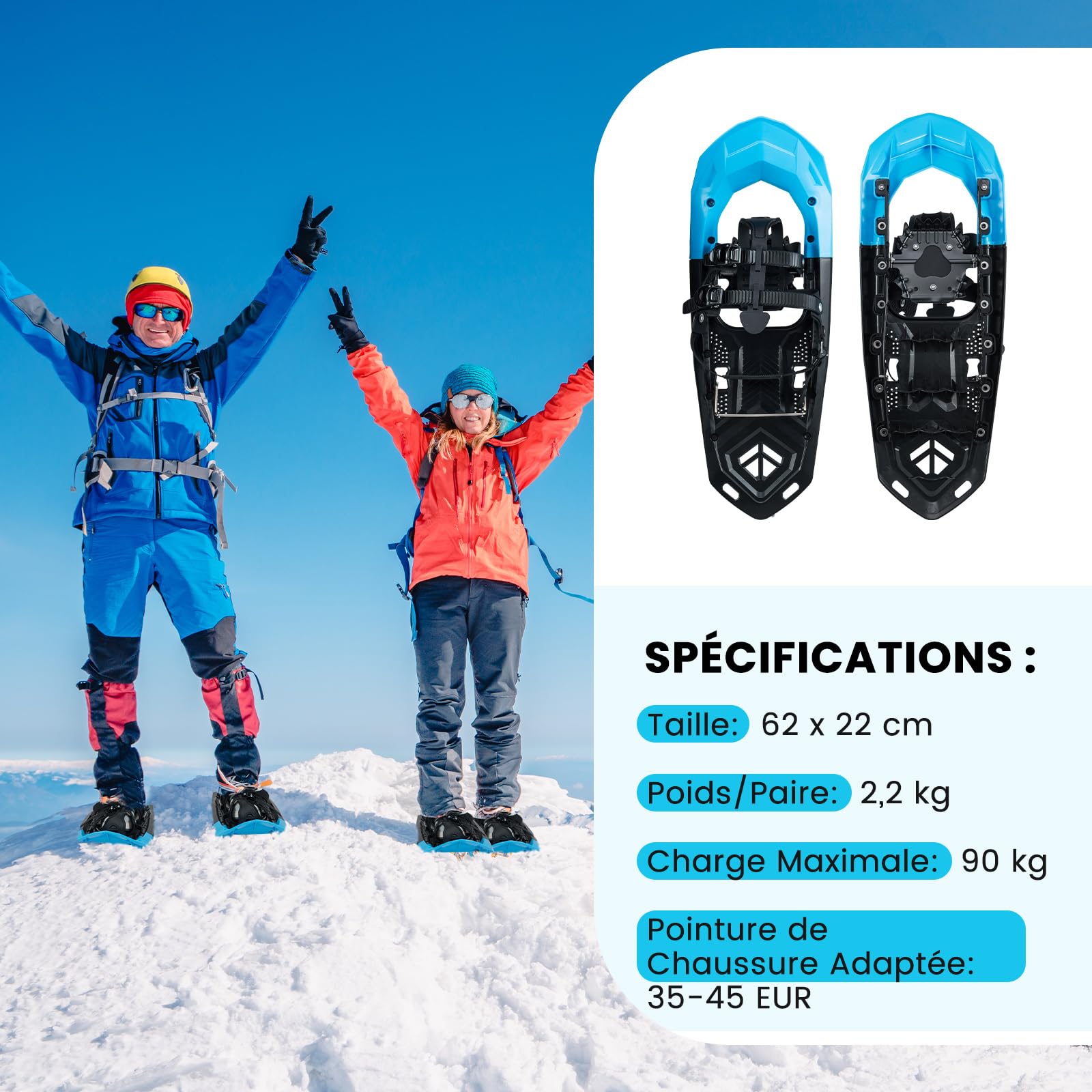GYMAX Ensemble de Raquettes à Neige avec Bâtons en Aluminium, Paniers à Neige et Boues Fournis, Raquettes pour Pointure 35-45 EUR, Équipement de Montagne avec Sac pour Hommes et Femmes, Charge 90 KG