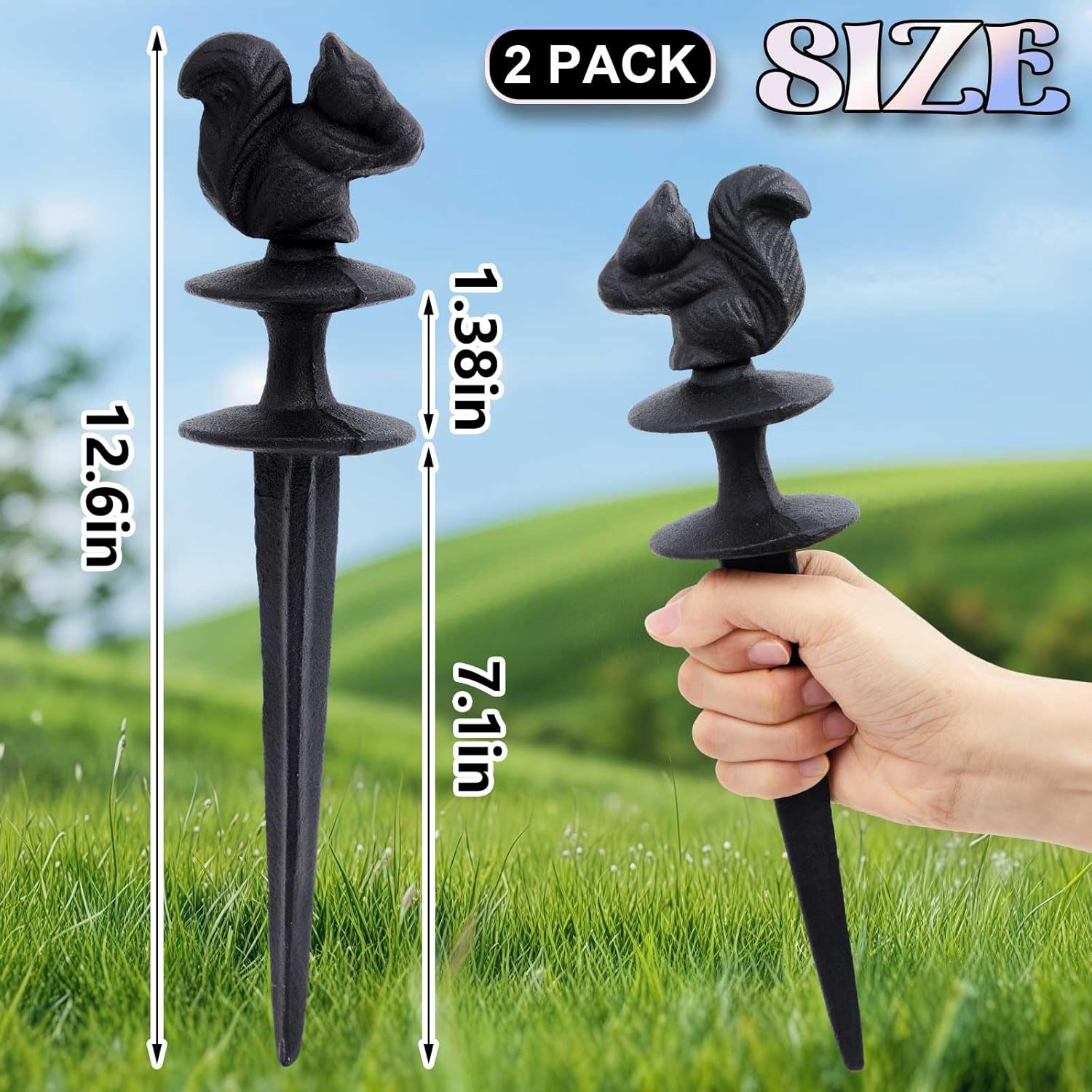 Tandefio 3 Pcs Squirrels Garden Hose Guide Stakes, Heavy Duty Decorative Antique Black Cast Iron Metal Hose Guides, Plant Protector for Lawn Yard Flower Bed