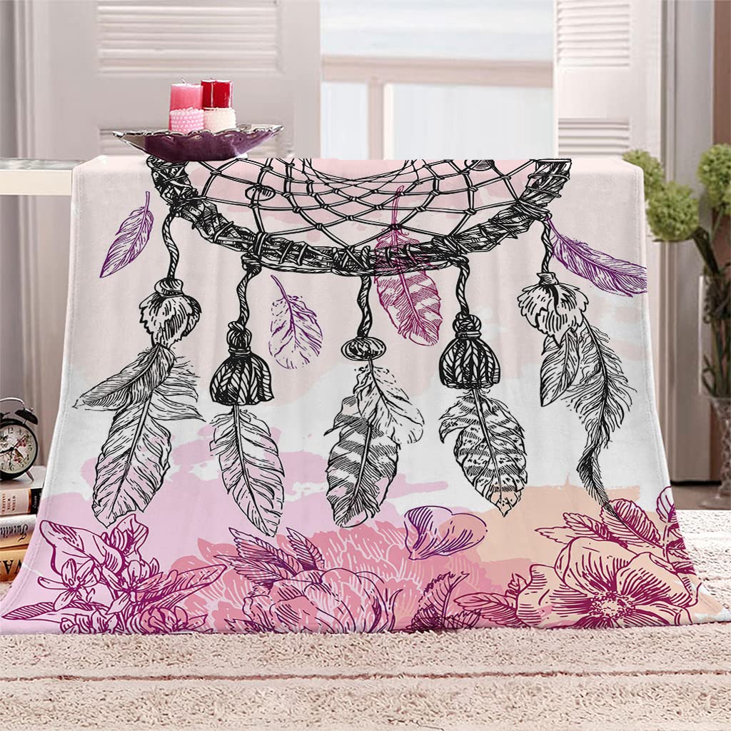 Manta Sherpa Franela Reversible Atrapasueños y Rosa Manta Polar, Manta Felpa de Sofá, 100% Microfibra, Suave, Caliente, Transpirable para Invierno 180x220 cm