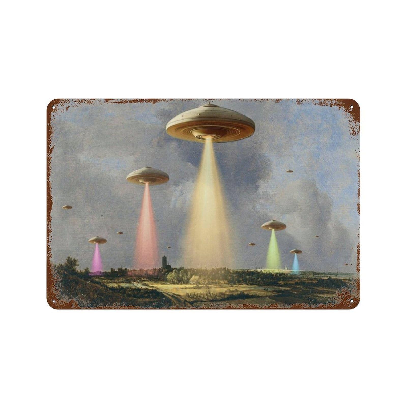 xiaoxiaoshen Alien Abduction, Spaceship, Retro Fun, UFO Wall Decor Art Metal Tin Poster Modern Home Decor Art Home Bar Shop Decorations Vintage Sign 20x30cm