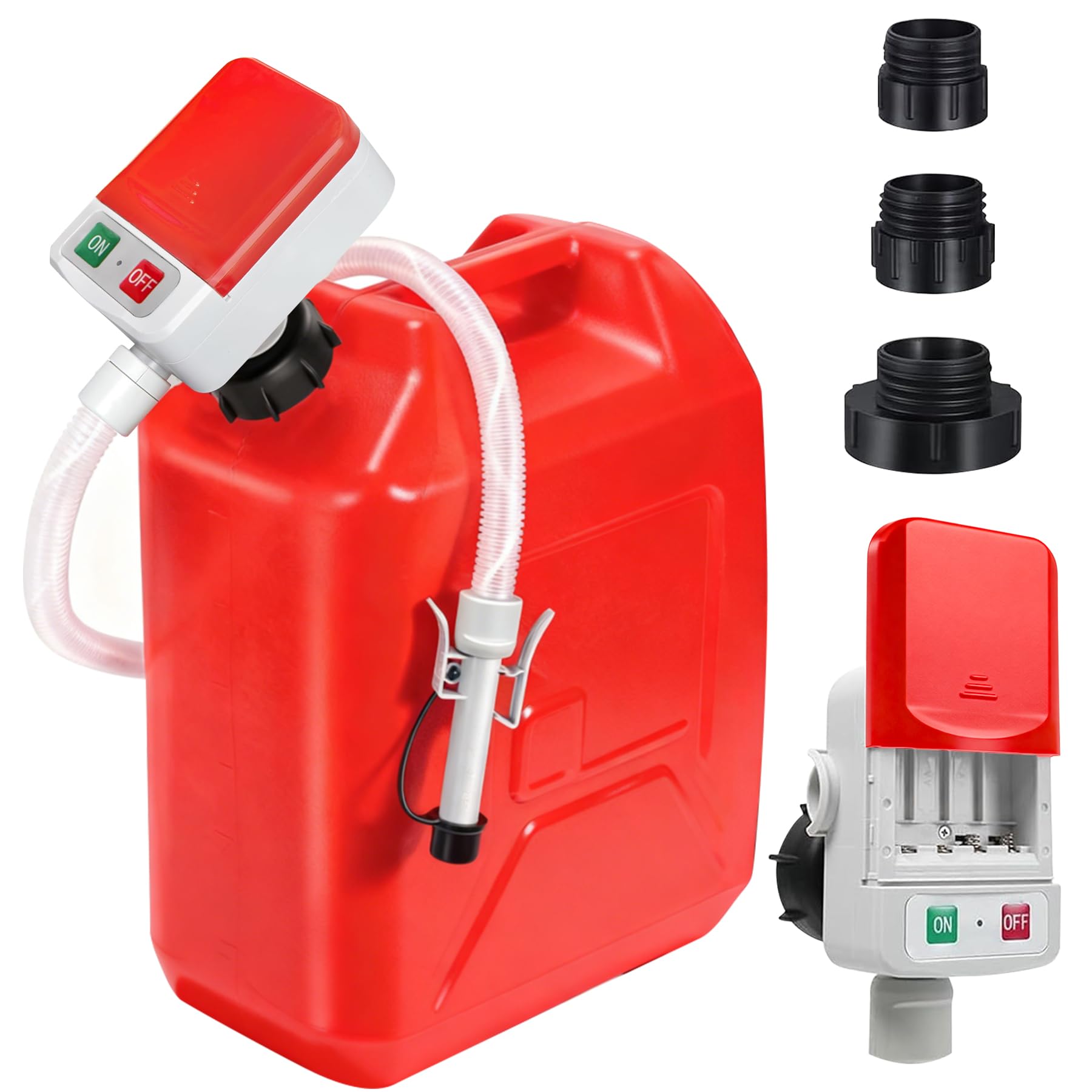 Kraftstoffpumpe mit Auto-Stopp-Sensor, 2.4GPM– Dieselpumpe & Benzinpumpe für Kanister, Öl und Wasser – Mit flexiblem Schlauch für Traktor, Generator, Rasenmäher mit 3 Adaptergrößen